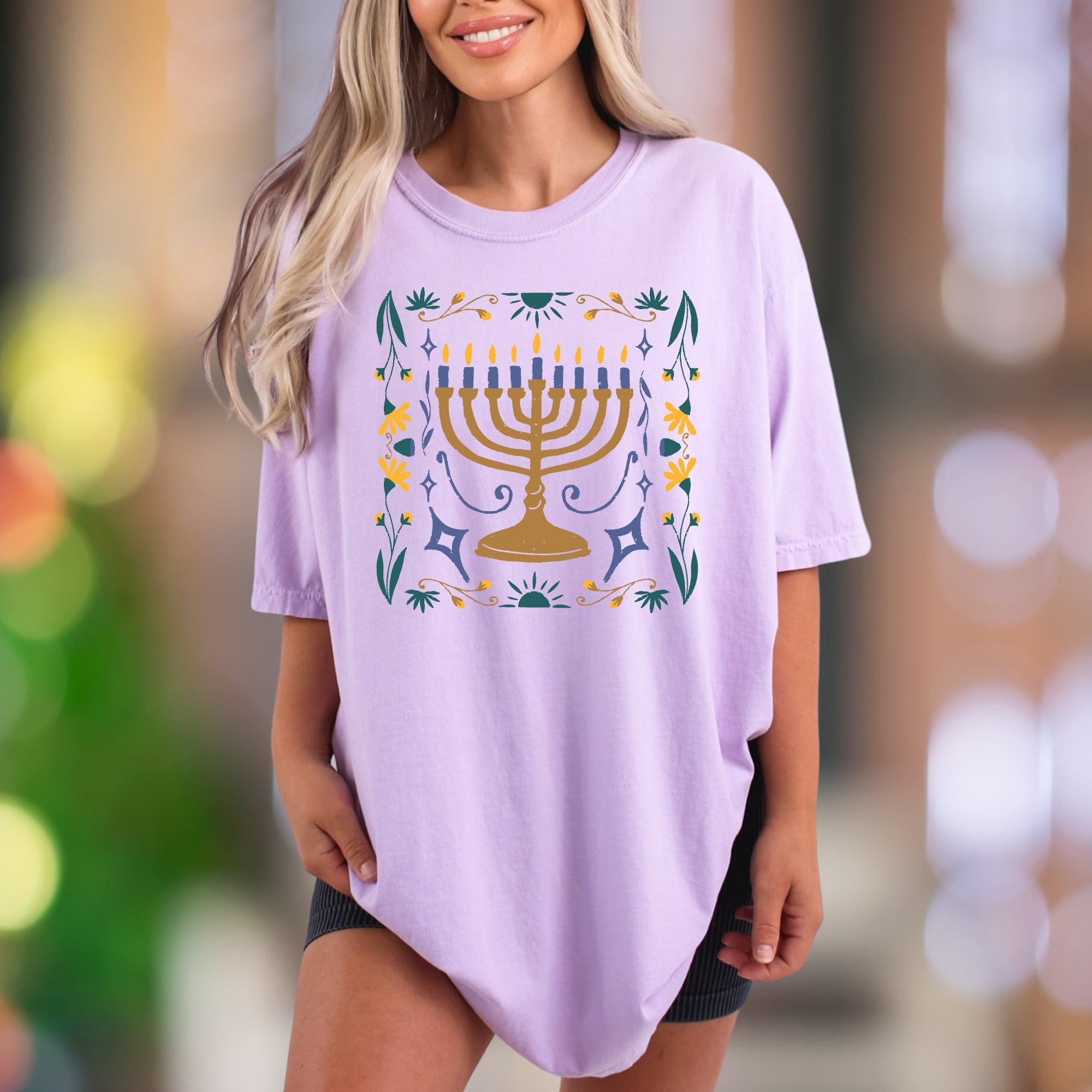 Floral Menorah | Comfort Colors Unisex Adult T-Shirt | Festive Holiday Style