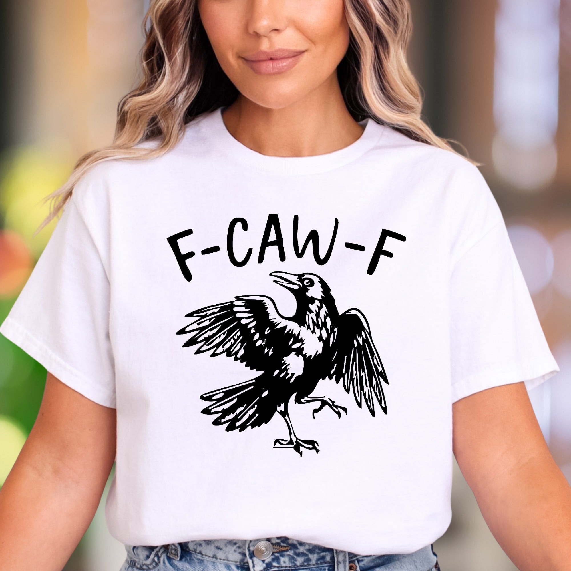 "F-CAW-F" | Funny Crow Graphic Unisex Adult T-Shirt | Humorous Animal Lover