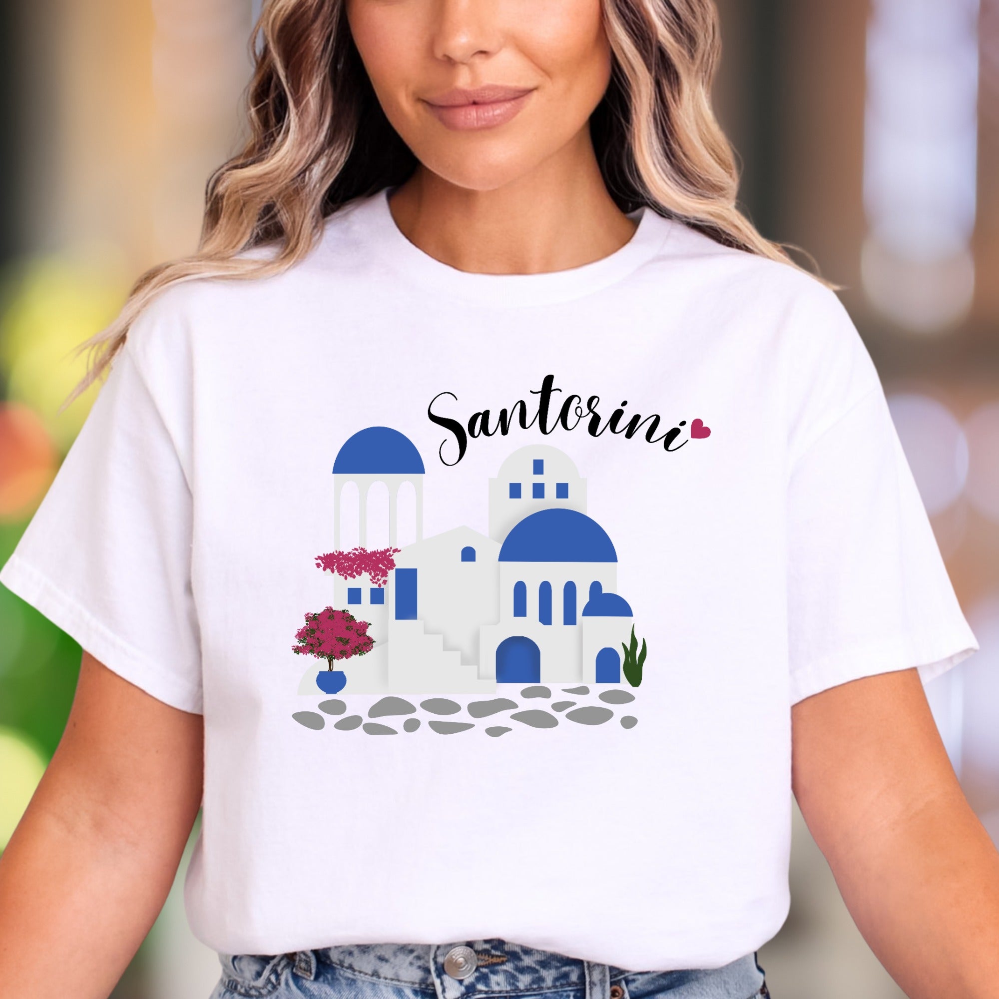 "Santorini" | Illustrated Graphic Unisex Adult T-Shirt | Travel & Wanderlust