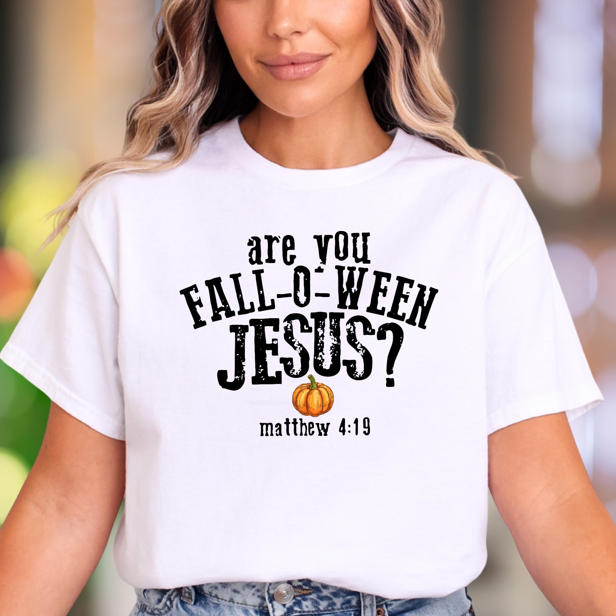 "Are You Fall-O-Ween Jesus?" | Distressed Typography Unisex Adult T-Shirt | Humorous Lifestyle