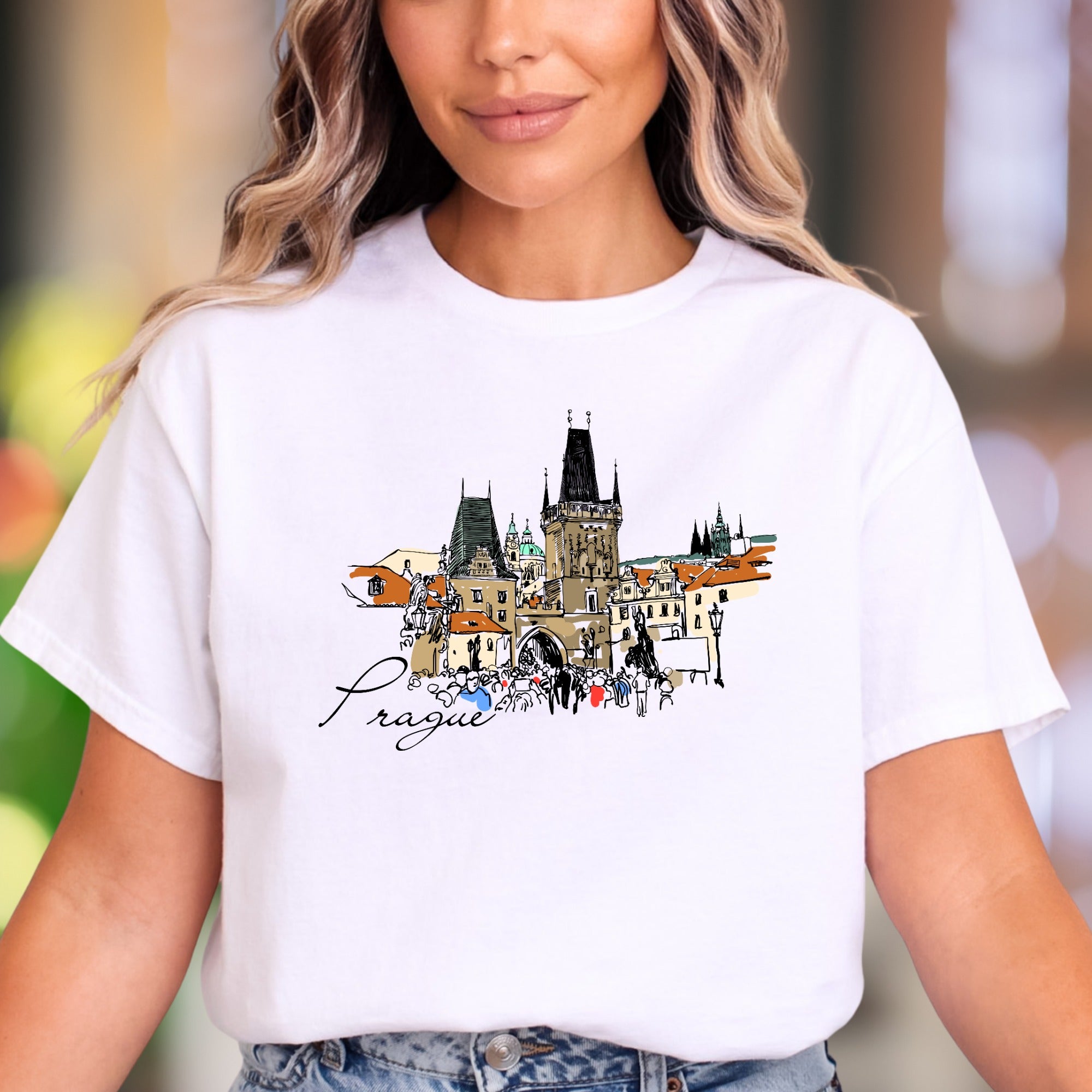 "Prague" | Cityscape Sketch Unisex Adult T-Shirt | Travel Lifestyle