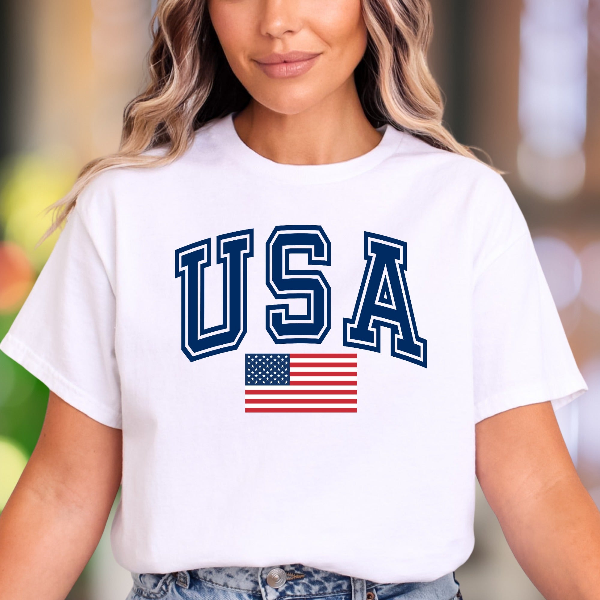 "USA" | Varsity Typography Unisex Adult T-Shirt | Patriotic American Style