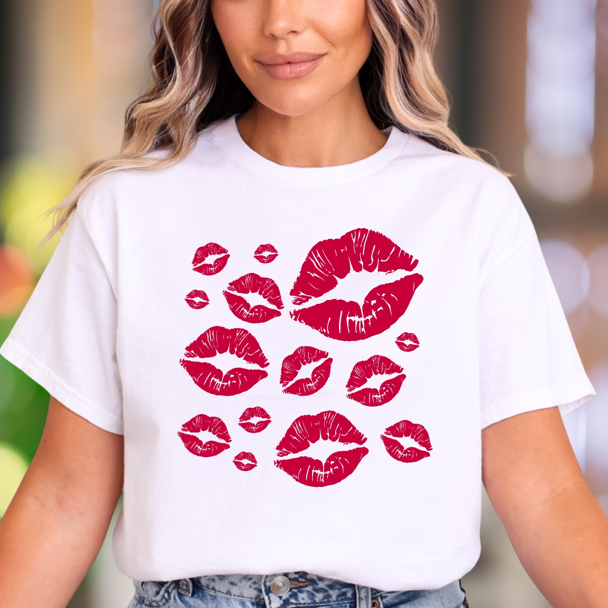 "Kisses" | Playful Lips Graphic Unisex Adult T-Shirt | Flirty Lifestyle Apparel