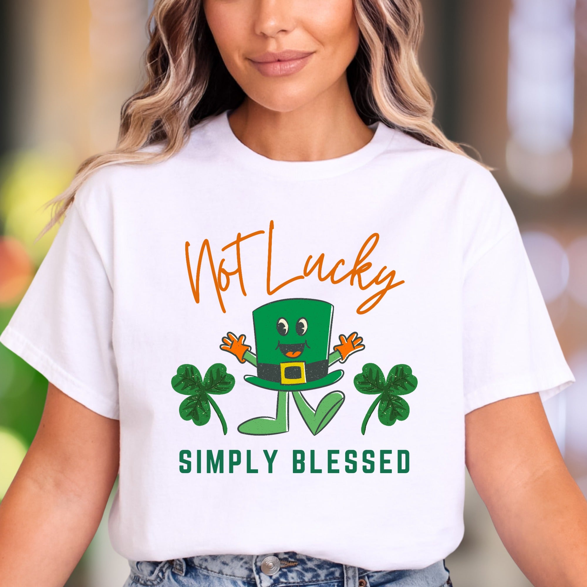 "Not Lucky Simply Blessed" | Funny Cartoon Unisex Adult T-Shirt | Positive Lifestyle