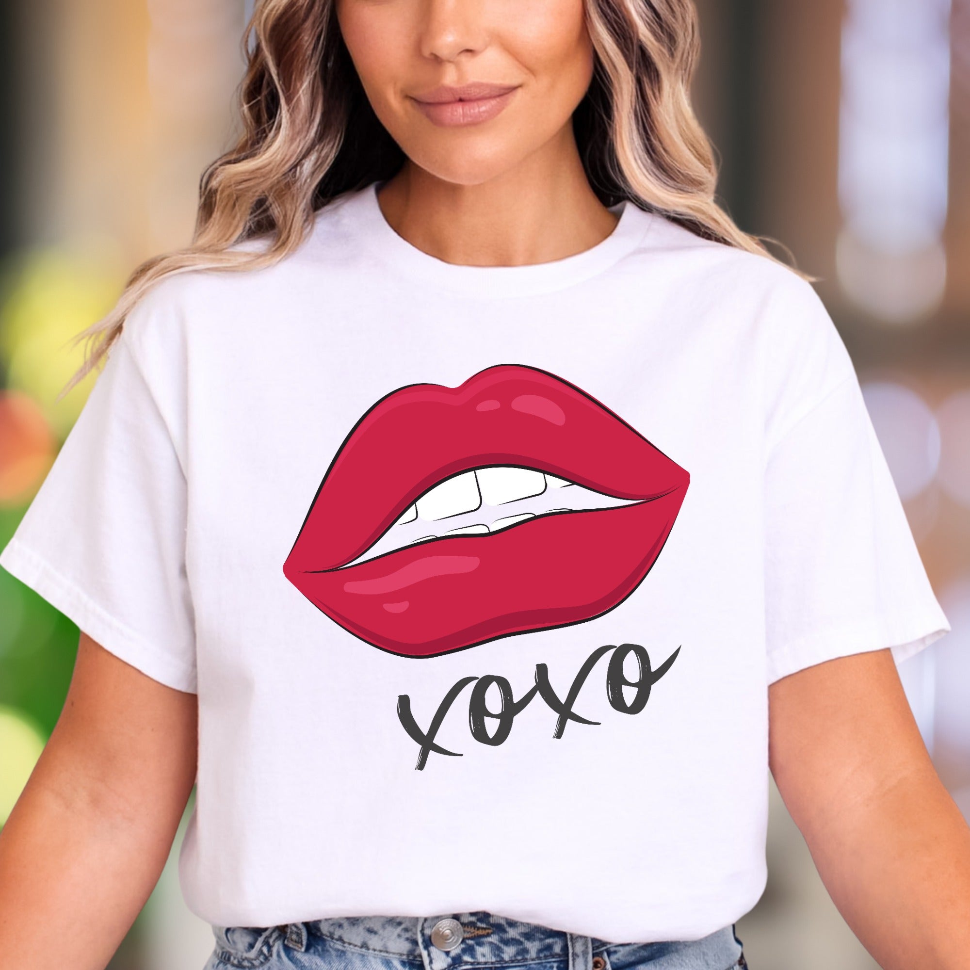 "XOXO" Red Lips Graphic Unisex Adult T-Shirt | Playful Romantic Style