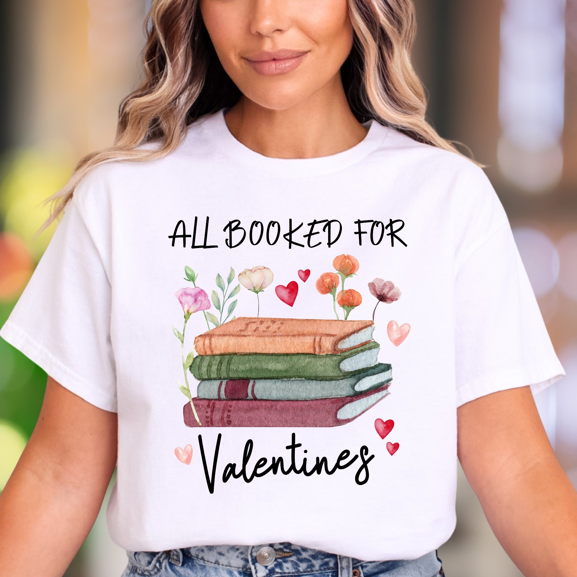 "All Booked For Valentines" | Watercolor Book Lover Unisex Adult T-Shirt | Romantic Lifestyle
