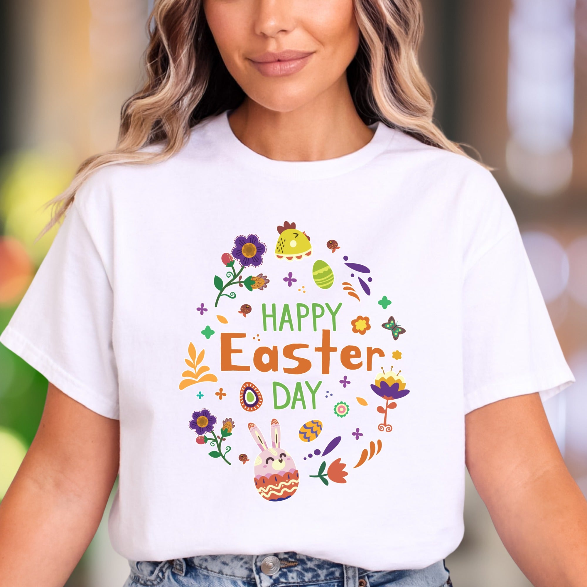 "Happy Easter Day" | Festive Floral Unisex Adult T-Shirt | Spring Celebration Apparel