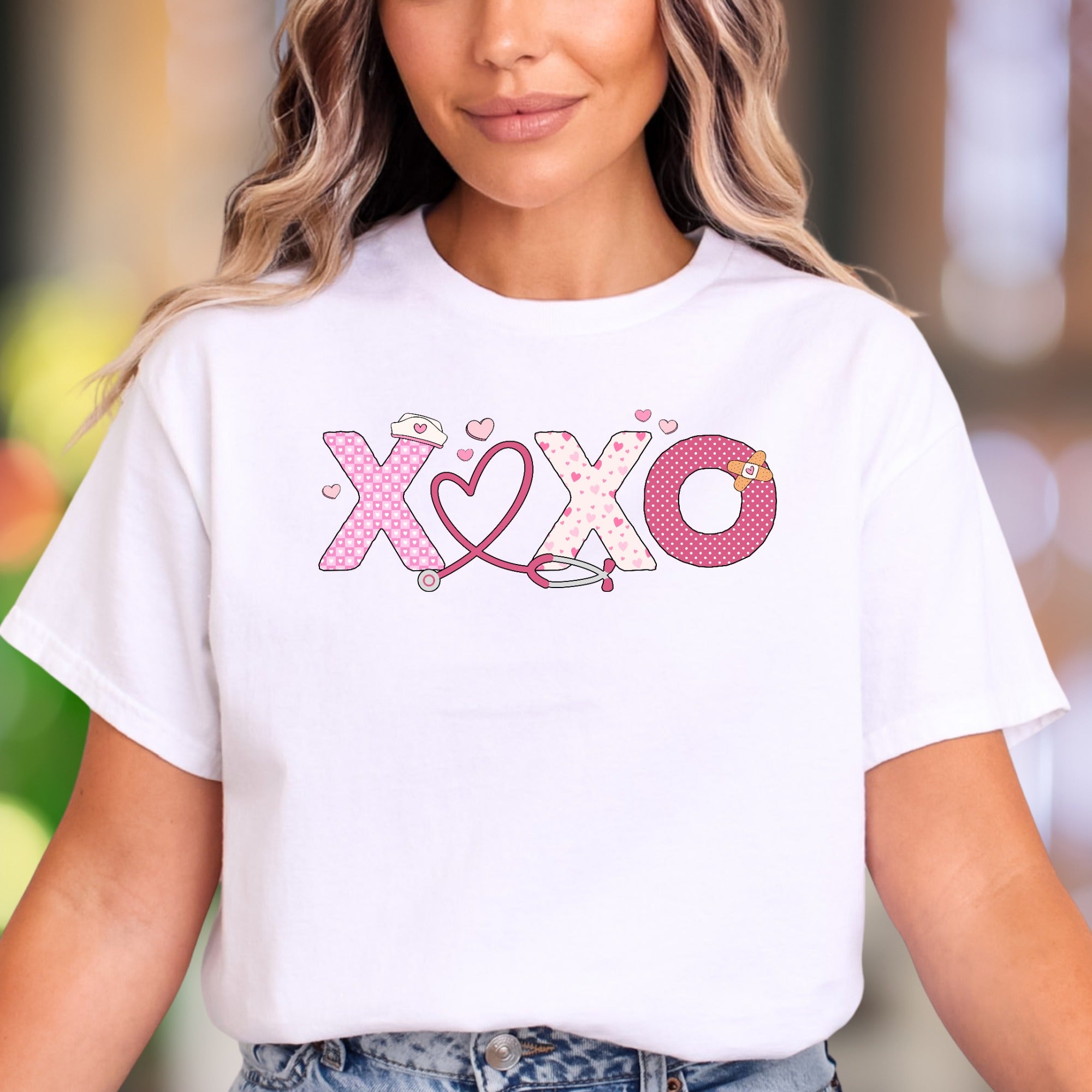 "XOXO Nurse Love" | Playful Healthcare Graphic Unisex Adult T-Shirt | Caring Lifestyle Apparel