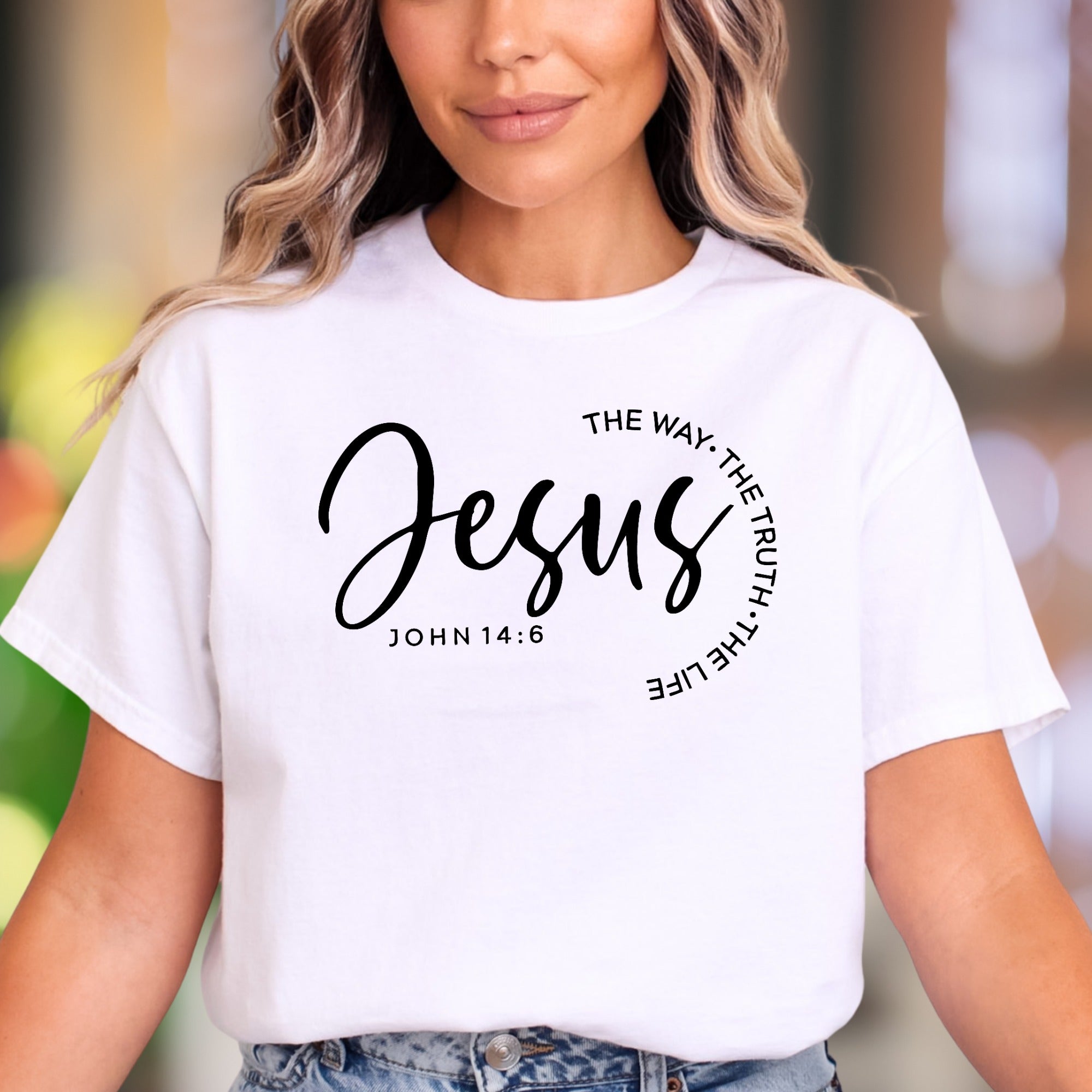 "Jesus The Way The Truth The Life John 14:6" | Calligraphy Typography Unisex Adult T-Shirt | Faith-Inspired Lifestyle