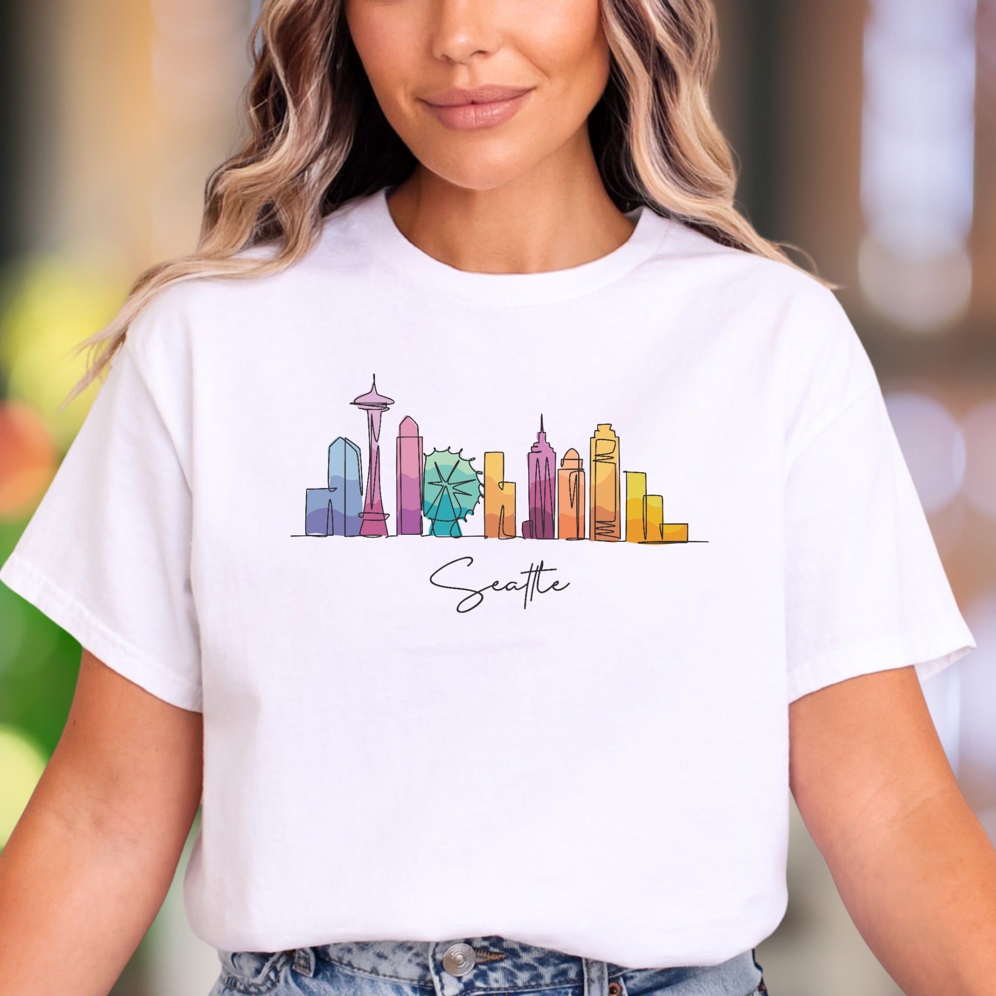 "Seattle" | Minimal Skyline Graphic Unisex Adult T-Shirt | Travel & City Lifestyle