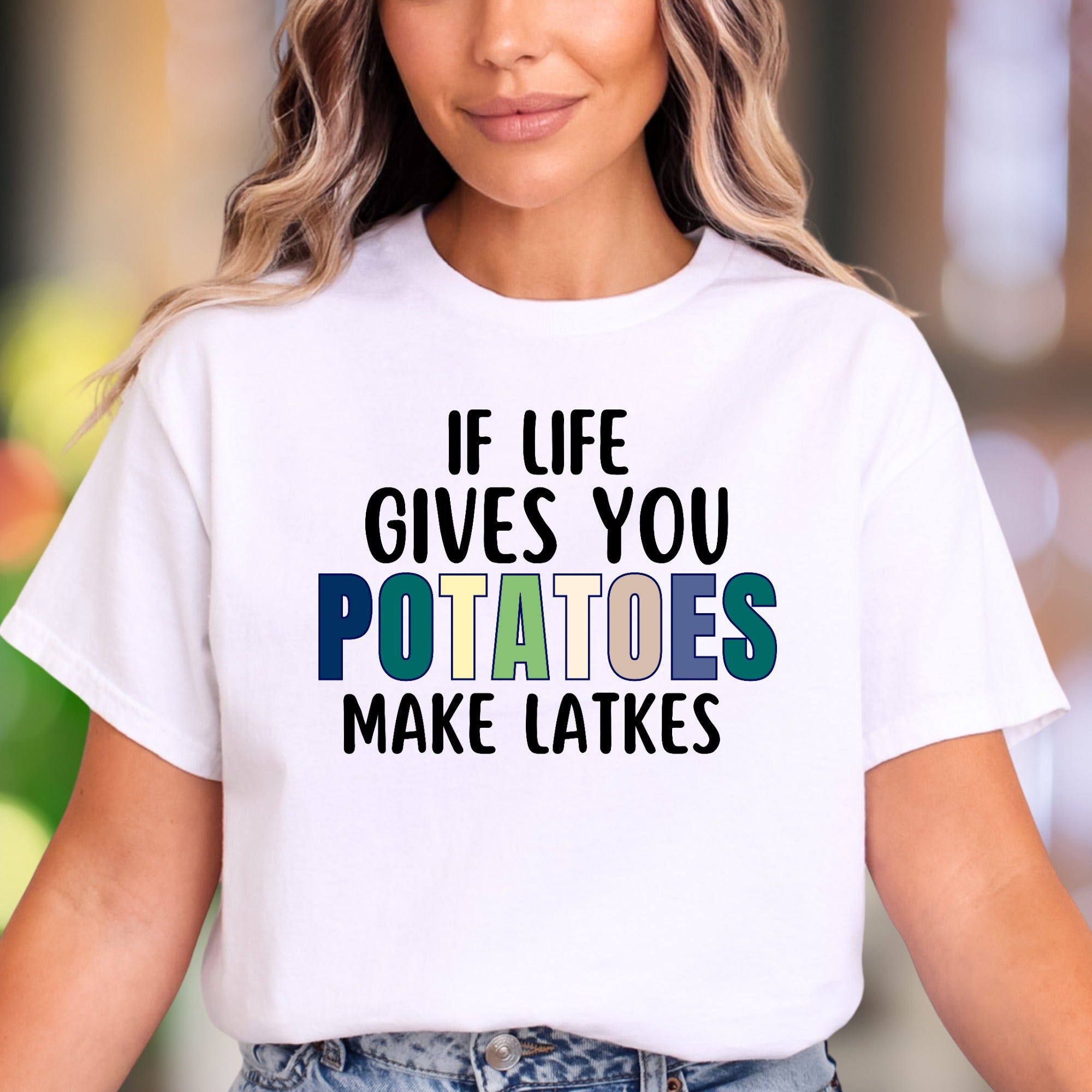 "If Life Gives You Potatoes Make Latkes" | Funny Typography Unisex Adult T-Shirt | Culinary Humor