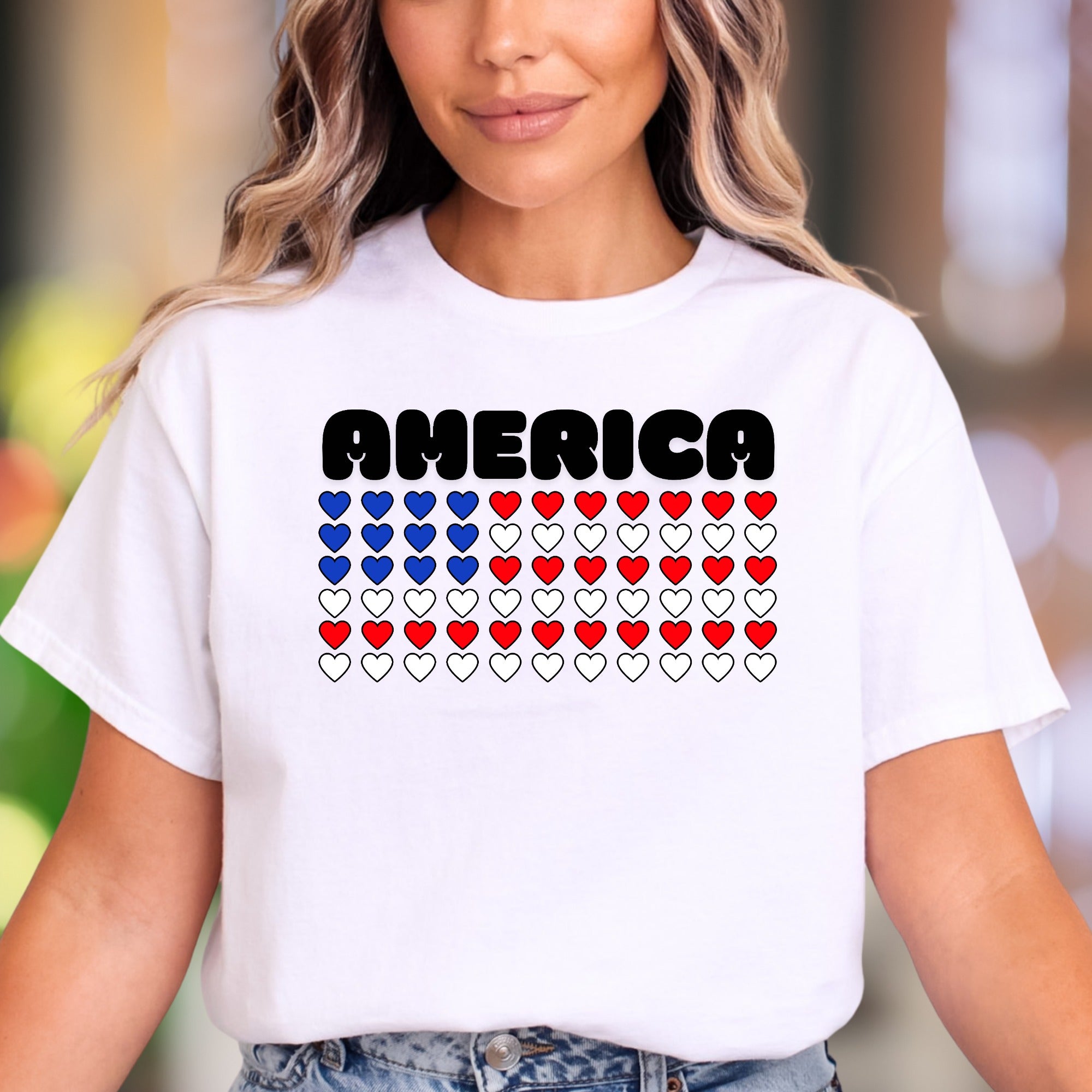 "AMERICA" | Bold Heart Flag Unisex Adult T-Shirt | Patriotic Lifestyle