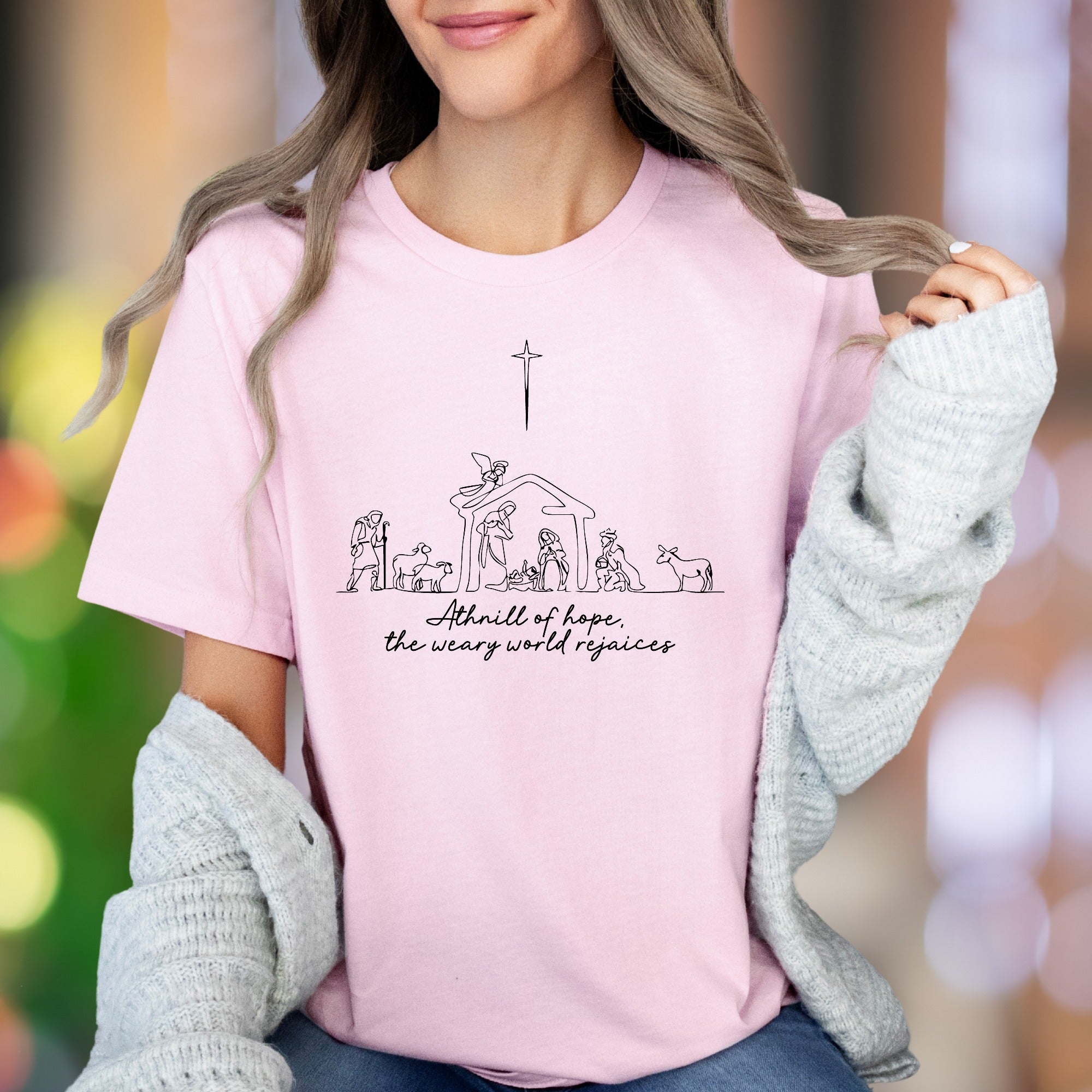 "A thrill of hope, the weary world rejoices" | Minimal Nativity Unisex Adult T-Shirt | Holiday Lifestyle