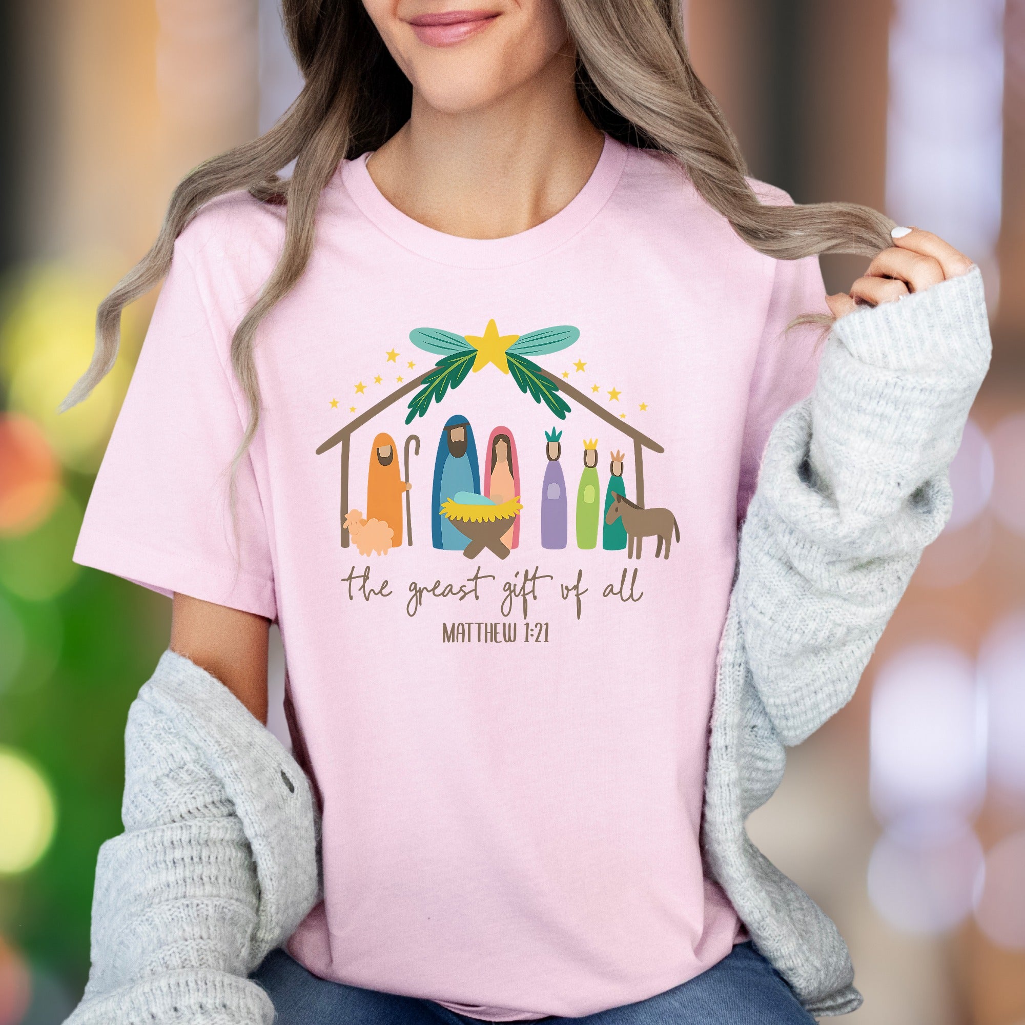 "The Greatest Gift Of All Matthew 1:21" | Nativity Scene Unisex Adult T-Shirt | Heartfelt Scripture Apparel