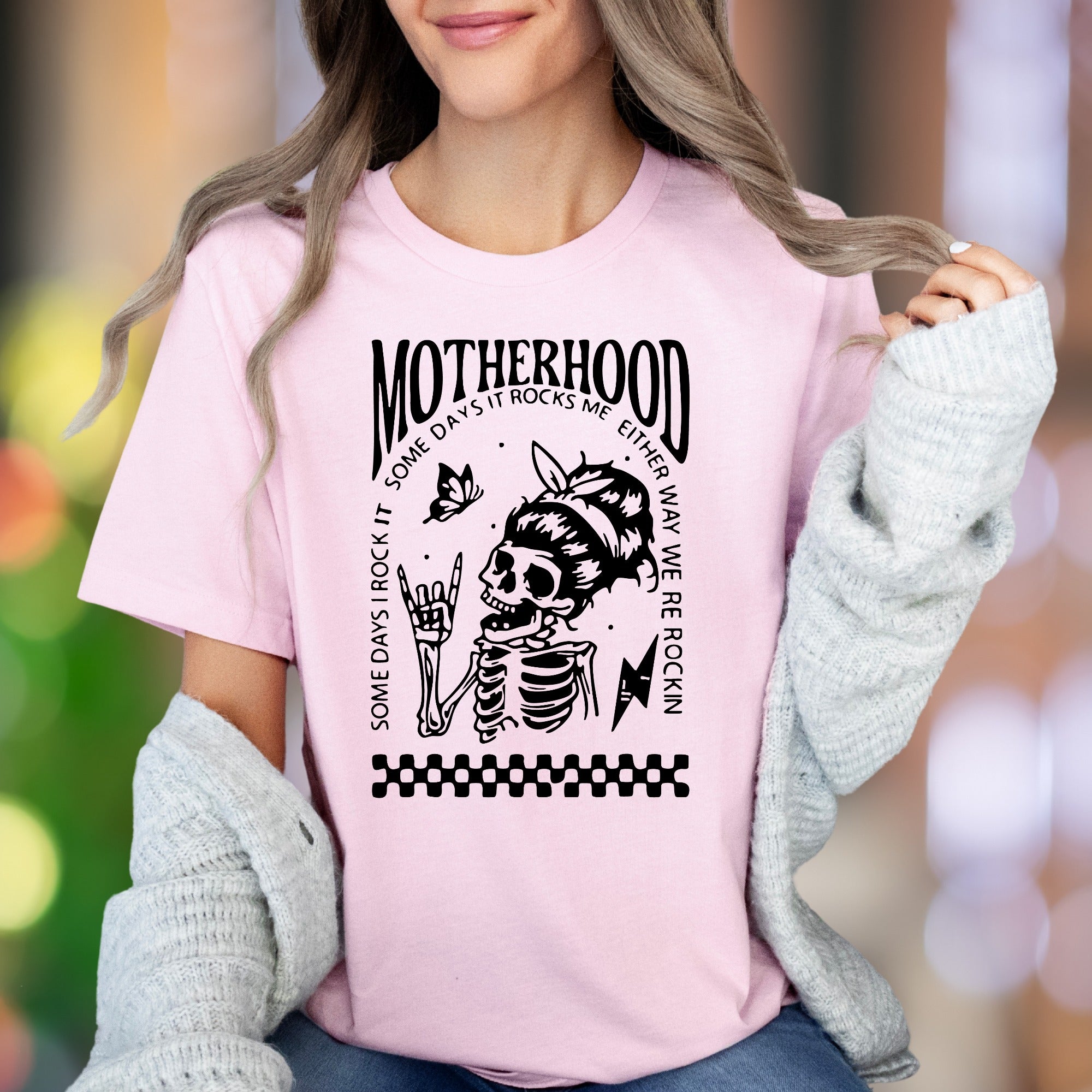 "Motherhood - Some Days I Rock It, Some Days It Rocks Me" | Bold Retro Unisex Adult T-Shirt | Edgy Mom Life