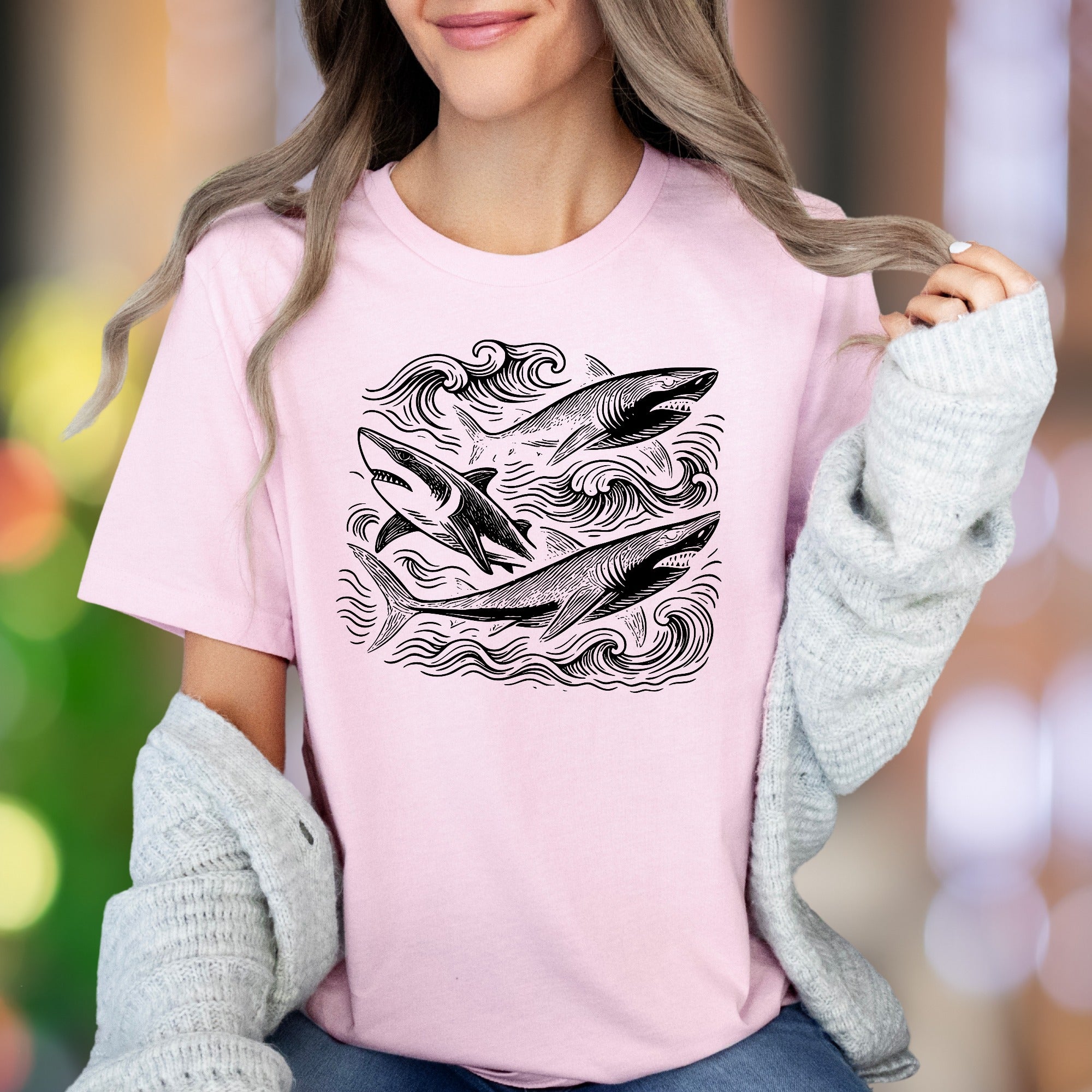 "Sharks with Waves" | Vintage Ocean Graphic Unisex Adult T-Shirt | Marine Lifestyle