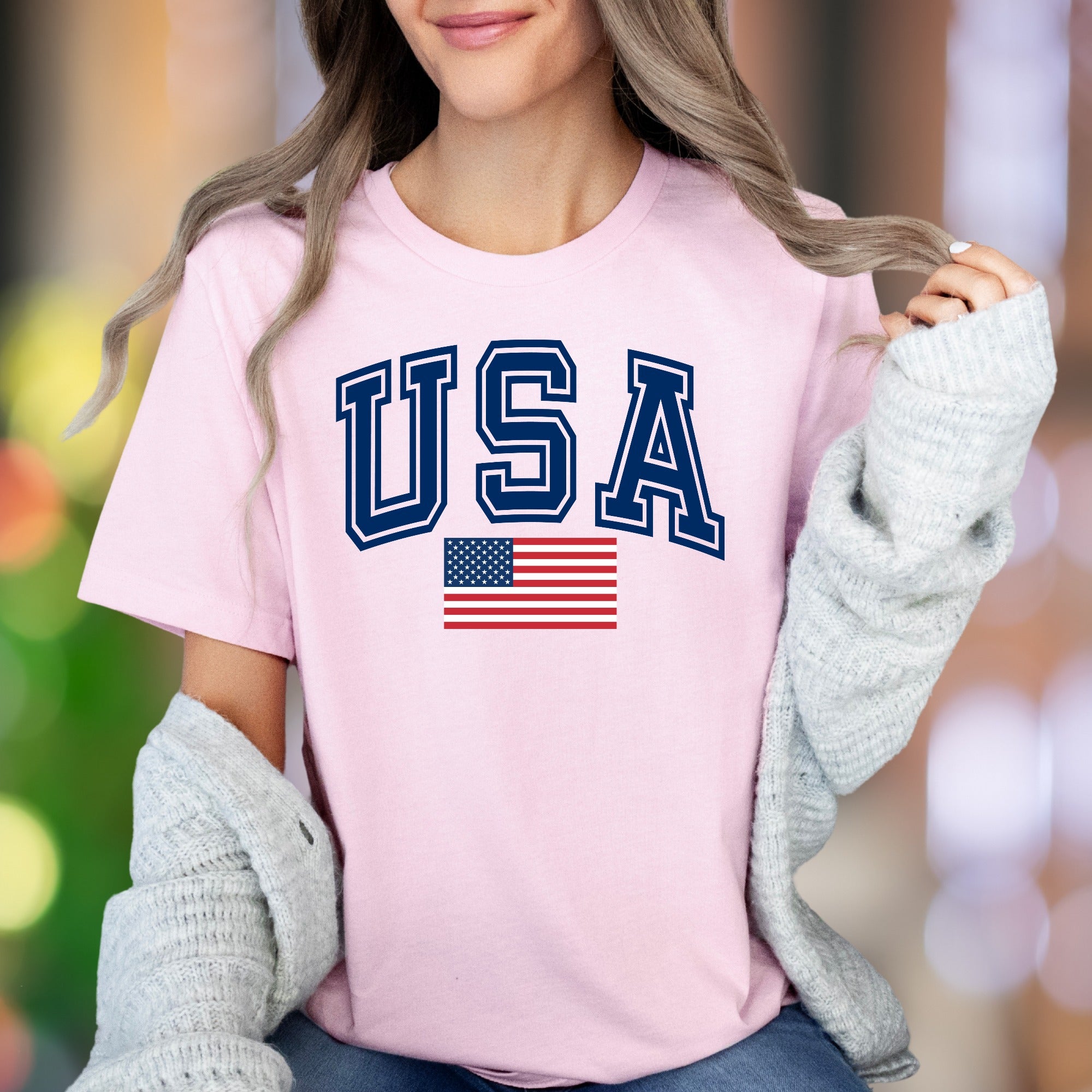 "USA" | Varsity Typography Unisex Adult T-Shirt | Patriotic American Style
