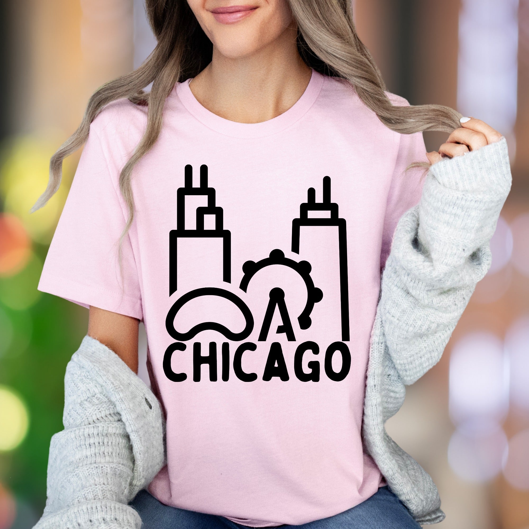 "Chicago Landmarks" | Minimal Cityscape Unisex Adult T-Shirt | Travel & Local Pride