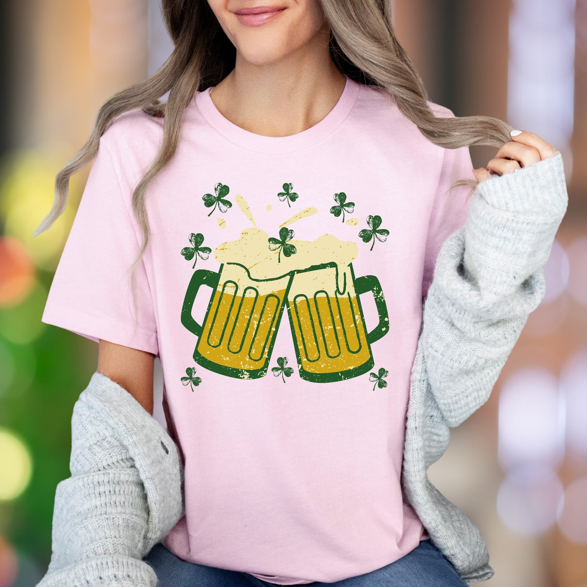 "Cheers & Shamrocks" | Distressed Graphic Unisex Adult T-Shirt | Festive Celebration Wear