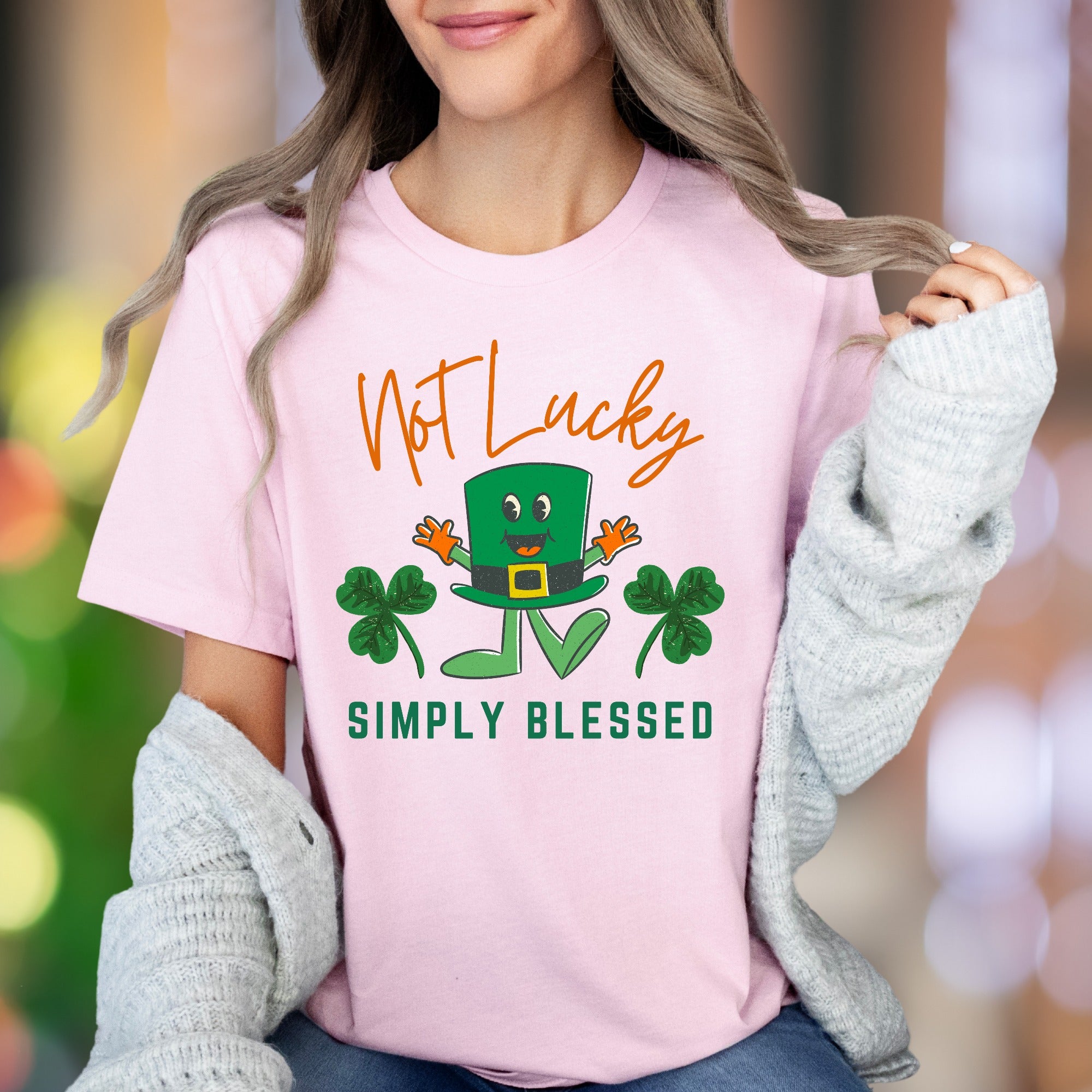 "Not Lucky Simply Blessed" | Funny Cartoon Unisex Adult T-Shirt | Positive Lifestyle