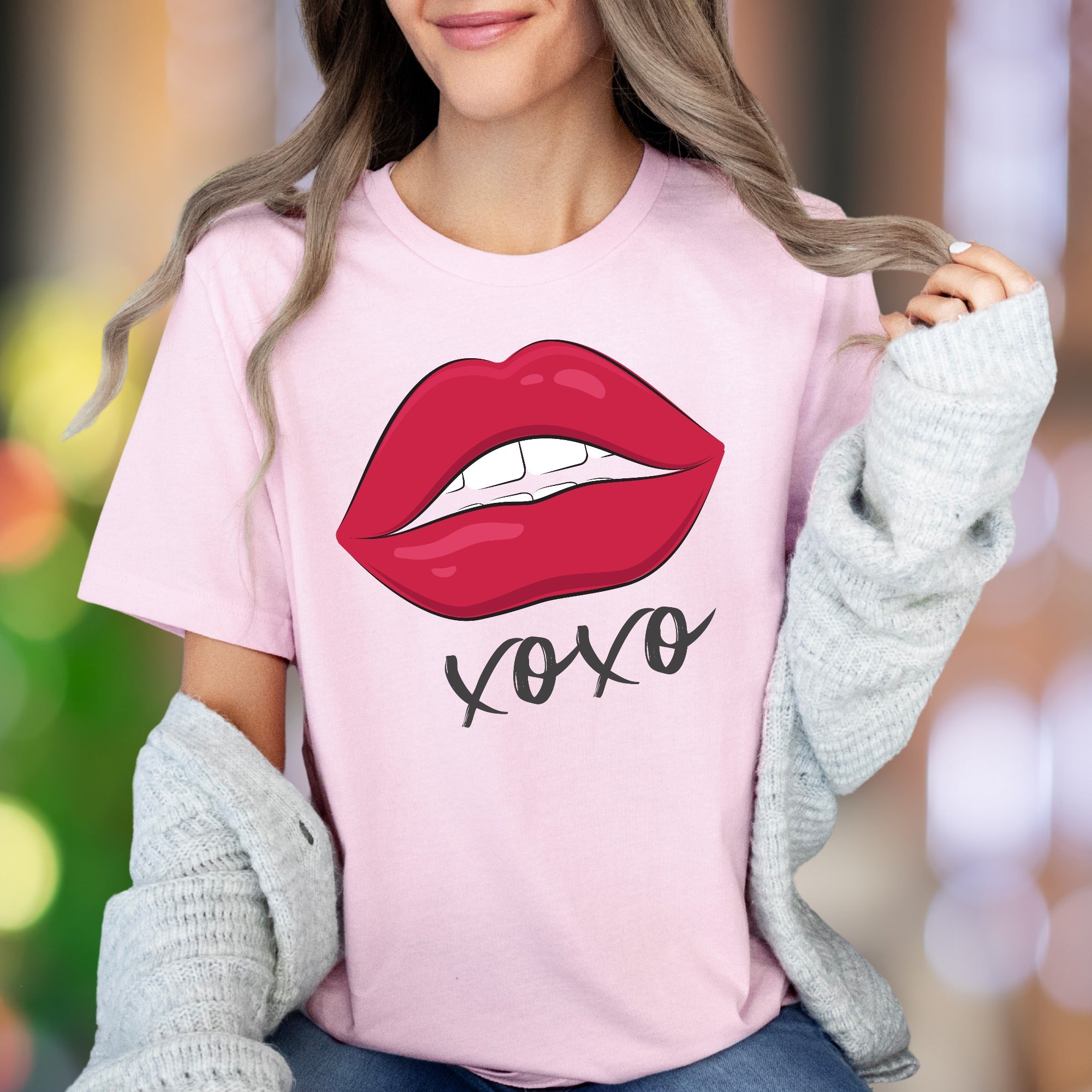 "XOXO" Red Lips Graphic Unisex Adult T-Shirt | Playful Romantic Style