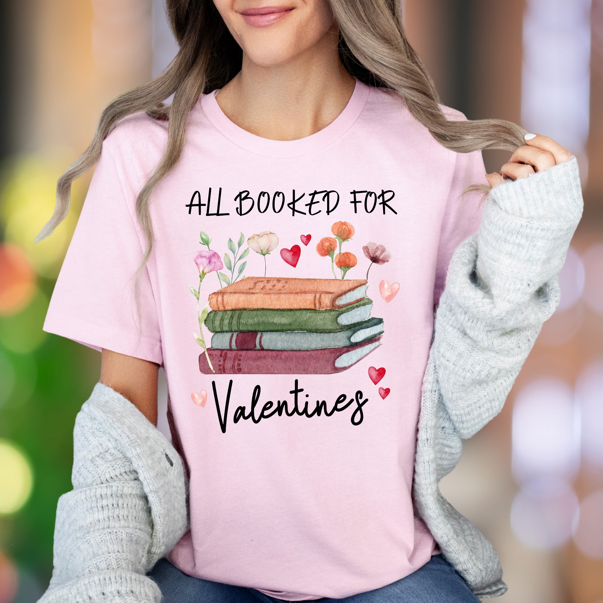"All Booked For Valentines" | Watercolor Book Lover Unisex Adult T-Shirt | Romantic Lifestyle