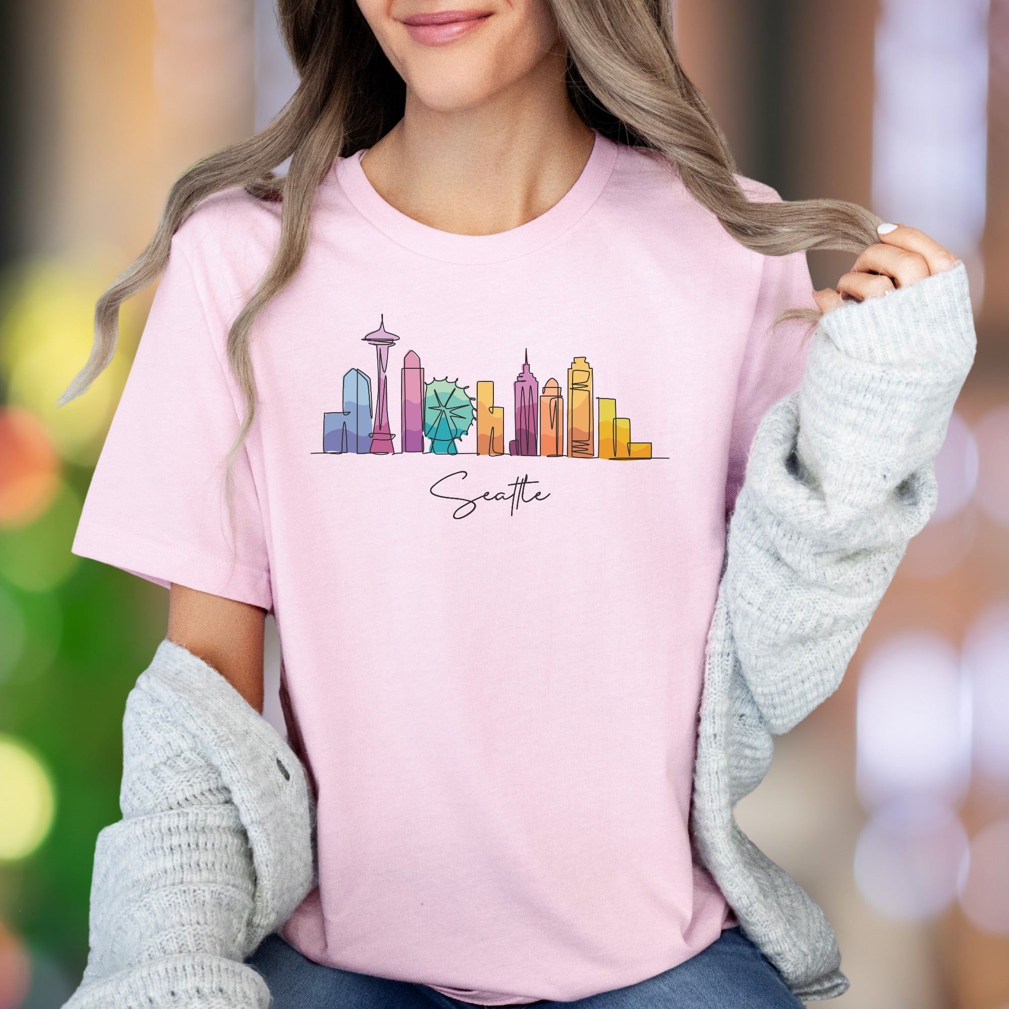 "Seattle" | Minimal Skyline Graphic Unisex Adult T-Shirt | Travel & City Lifestyle