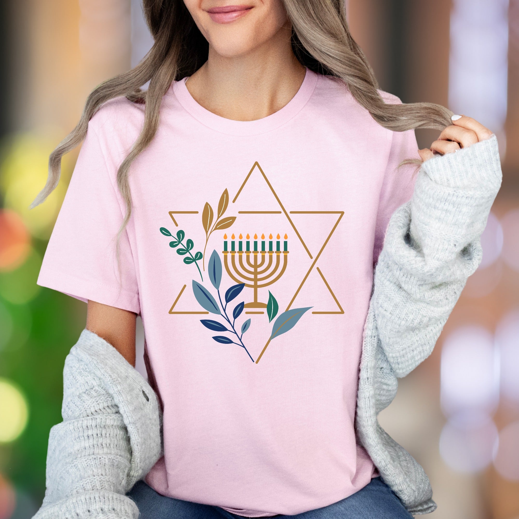 "Menorah & Star" | Modern Hanukkah Unisex Adult T-Shirt | Festive Holiday Wear