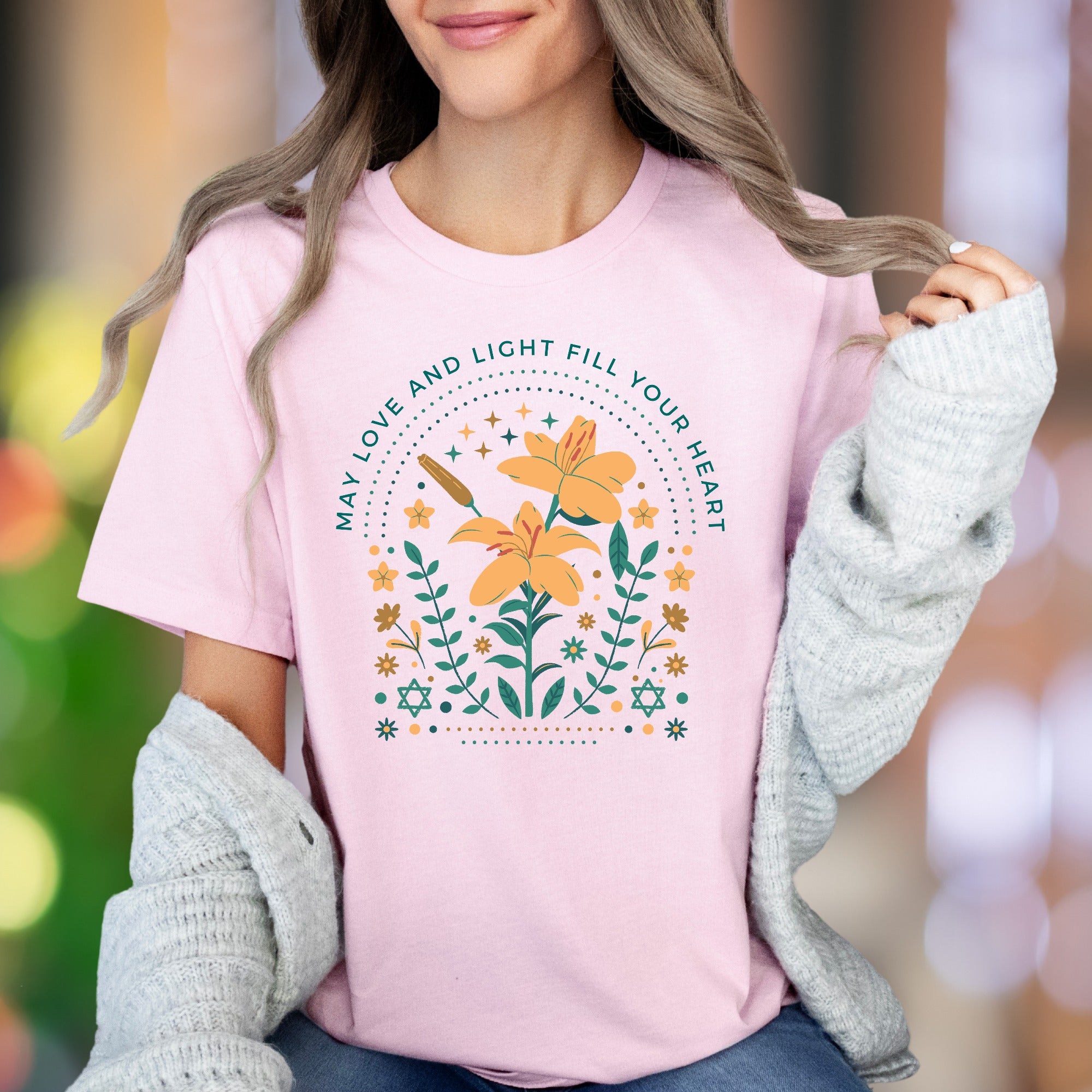 "May Love And Light Fill Your Heart" | Floral Graphic Unisex Adult T-Shirt | Uplifting Lifestyle