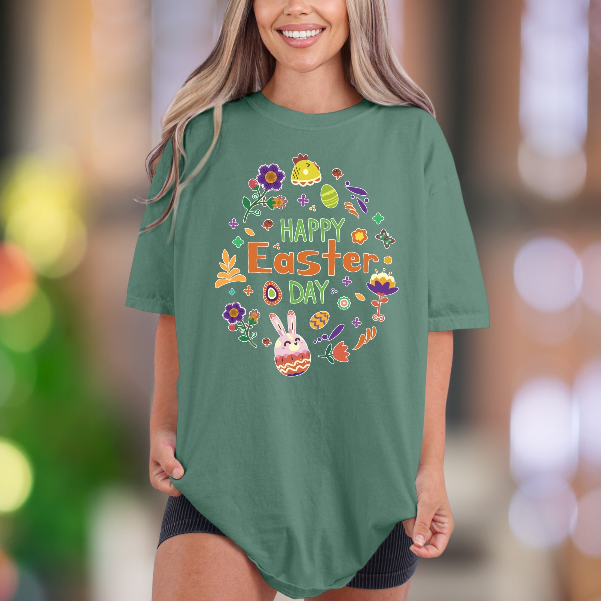 "Happy Easter Day" | Comfort Colors Unisex Adult T-Shirt | Festive Spring Celebration Tee