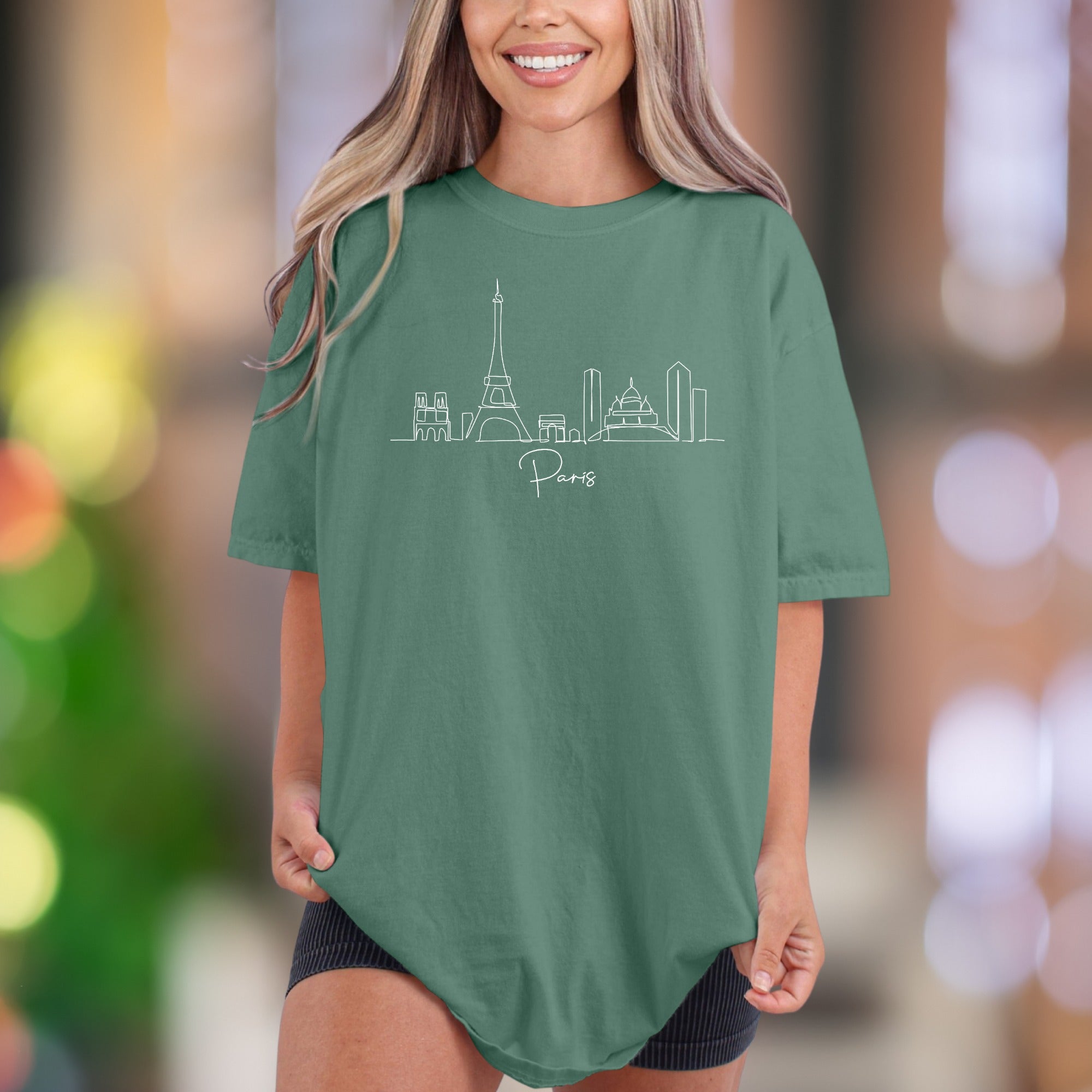 "Paris" | Comfort Colors Unisex Adult T-Shirt | Minimal Skyline Travel Tee