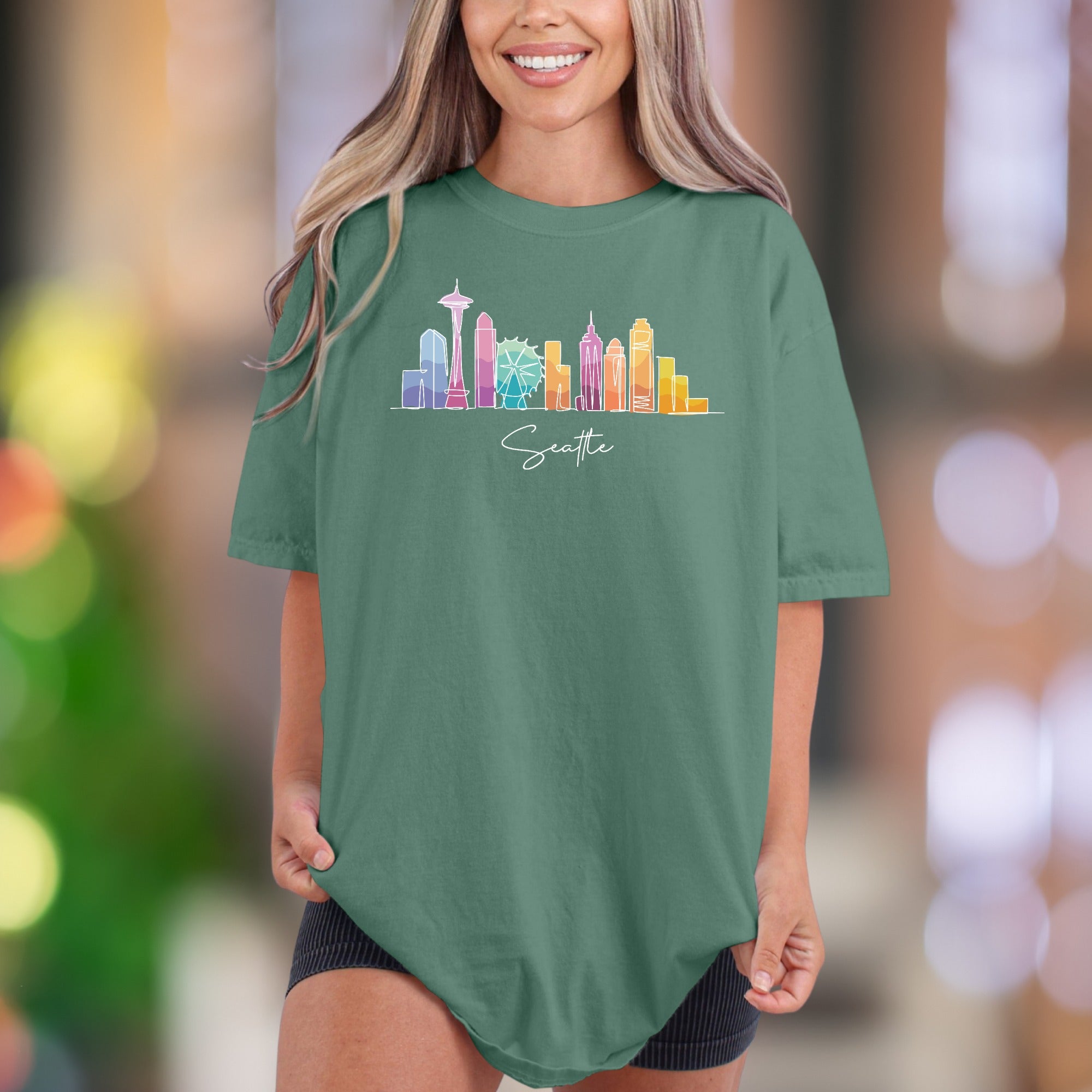 Seattle Skyline Comfort Colors T-Shirt - Cityscape Art, Washington Souvenir Tee