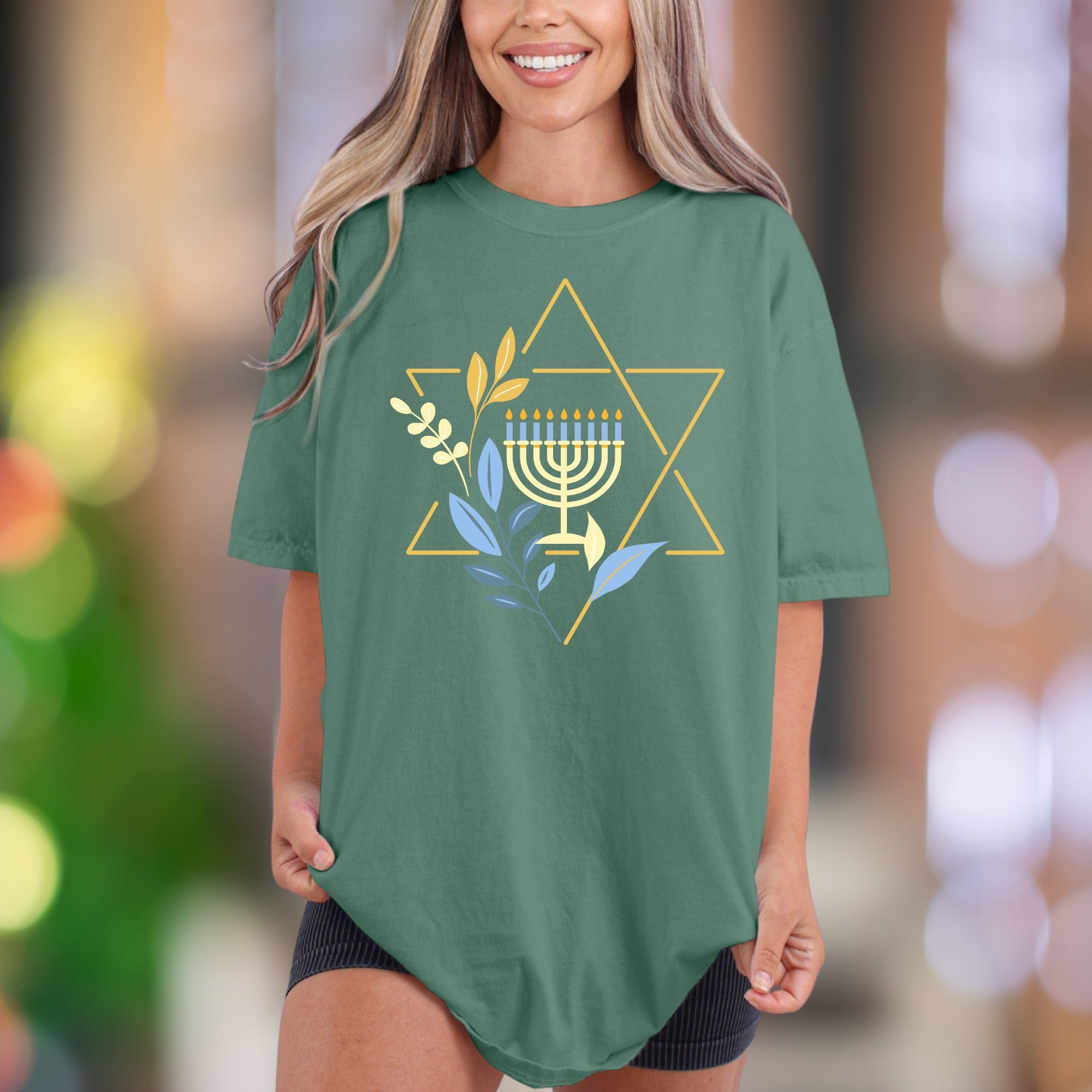 Star & Menorah Botanical Design | Comfort Colors Unisex Adult T-Shirt | Festive Lifestyle