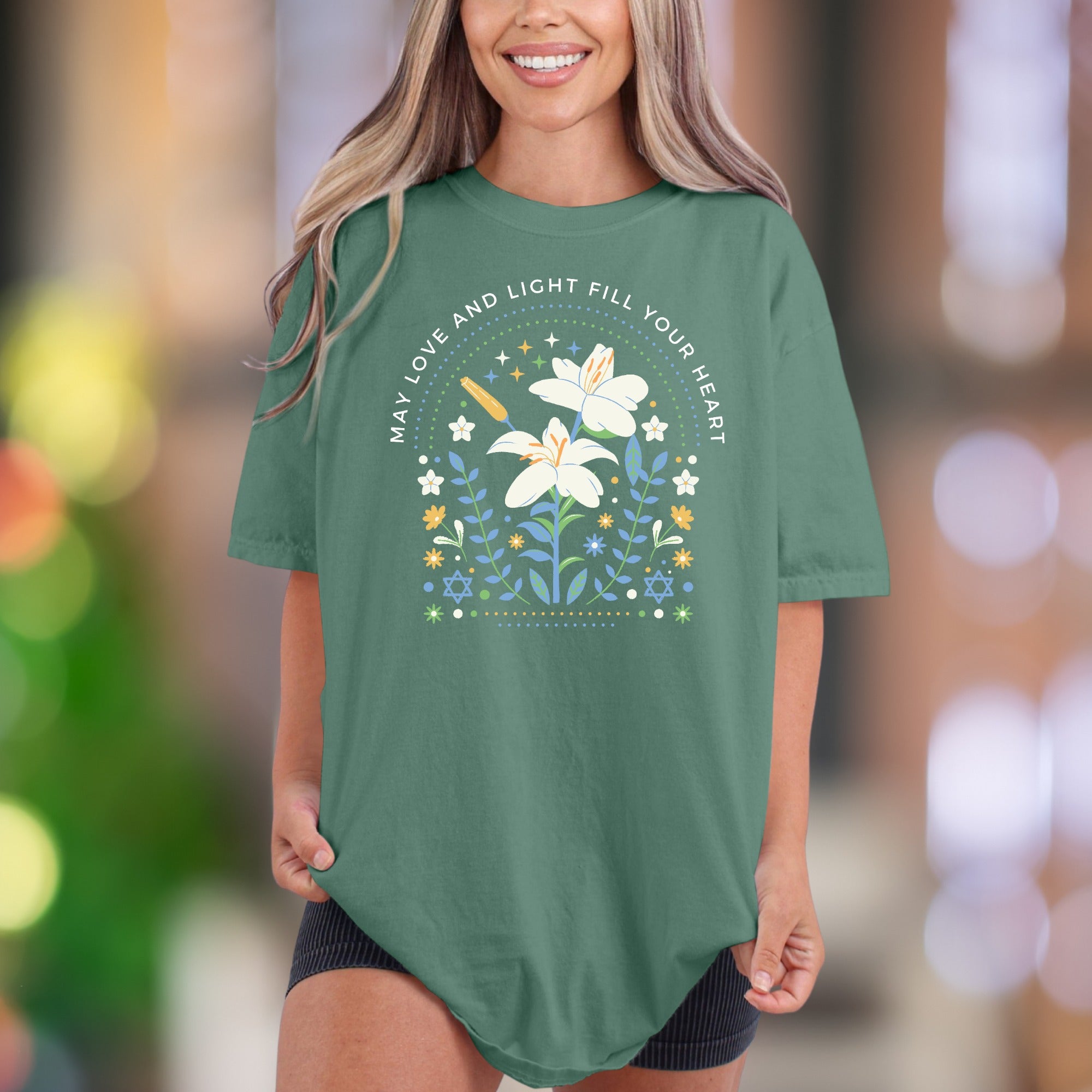 "May Love And Light Fill Your Heart" | Comfort Colors Unisex Adult T-Shirt | Uplifting Floral Design