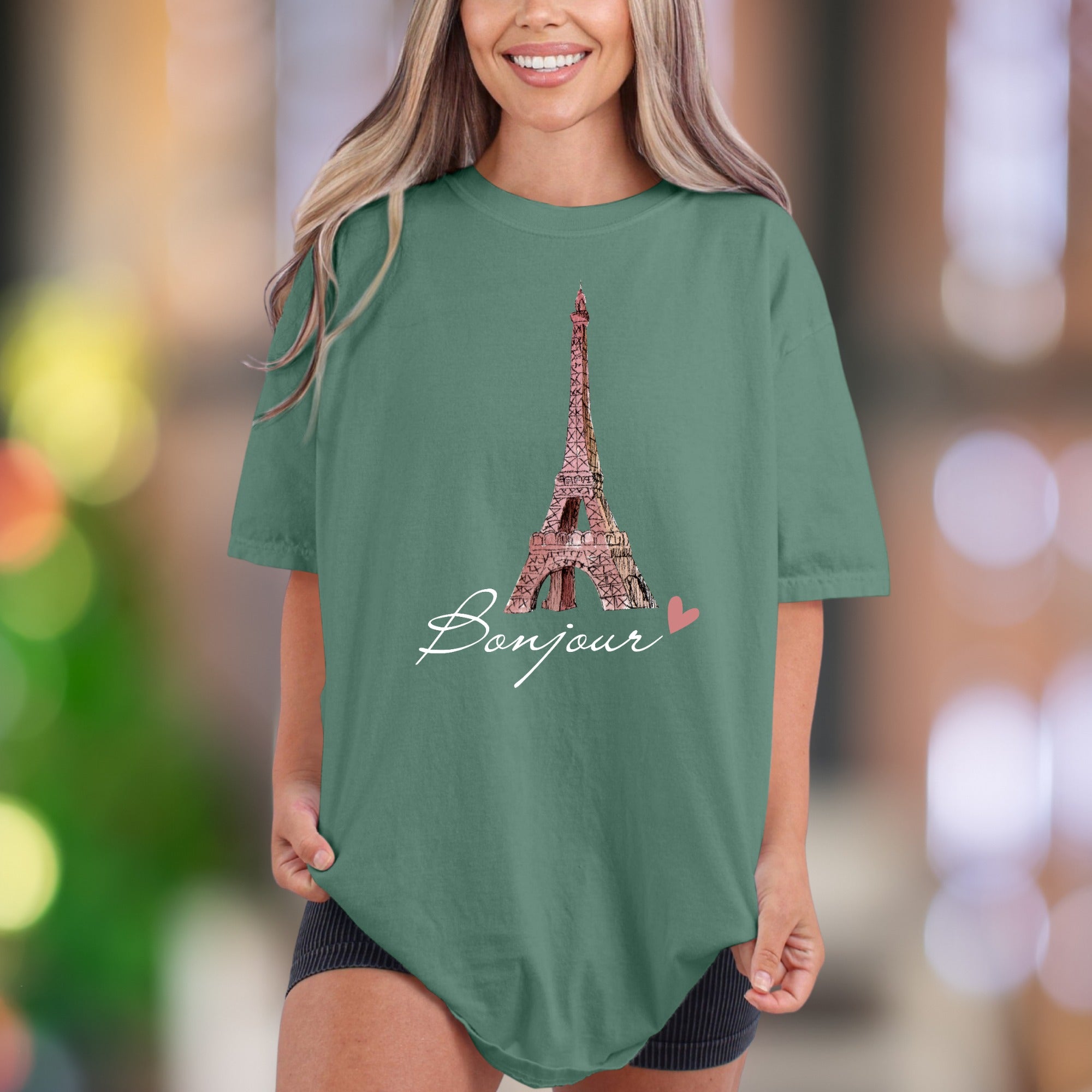 "Bonjour Eiffel Tower" | Comfort Colors Unisex Adult T-Shirt | Parisian Romance Style