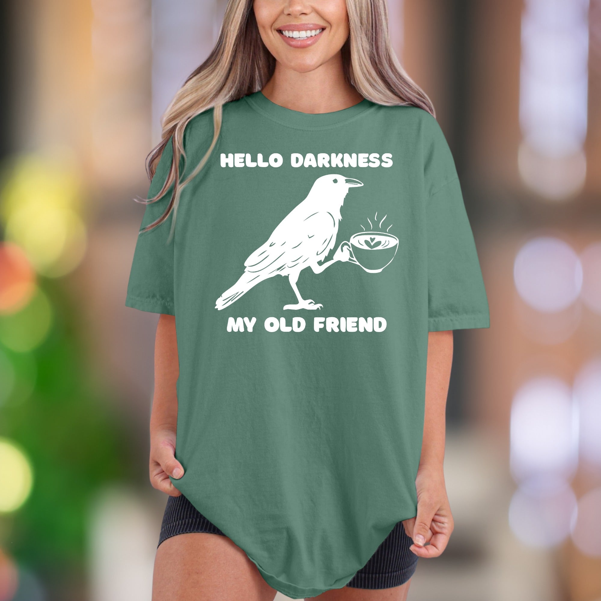 "Hello Darkness My Old Friend" | Comfort Colors Unisex Adult T-Shirt | Sarcastic Coffee Lover Tee