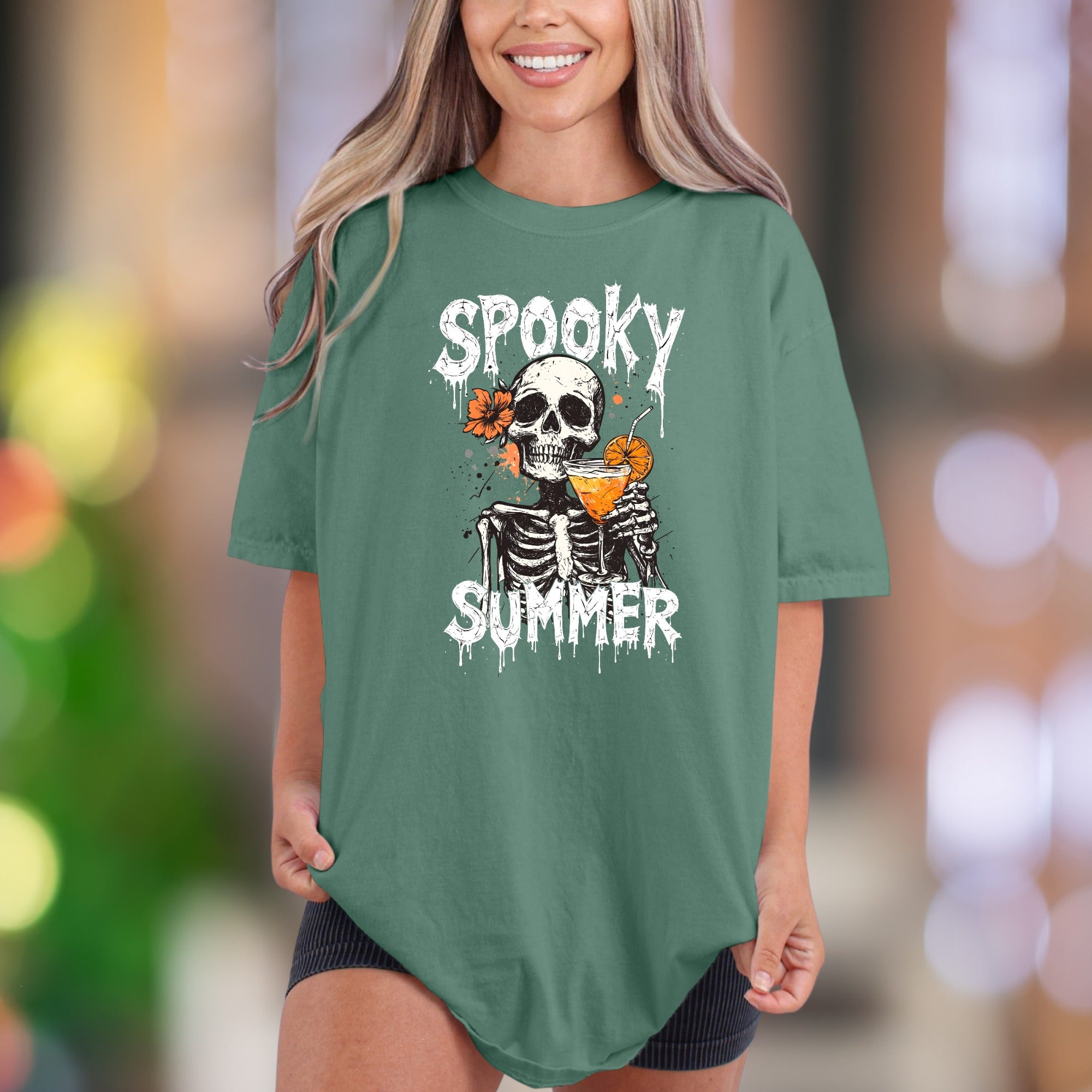 "Spooky Summer" | Comfort Colors Unisex Adult T-Shirt | Edgy Beach Skeleton Design