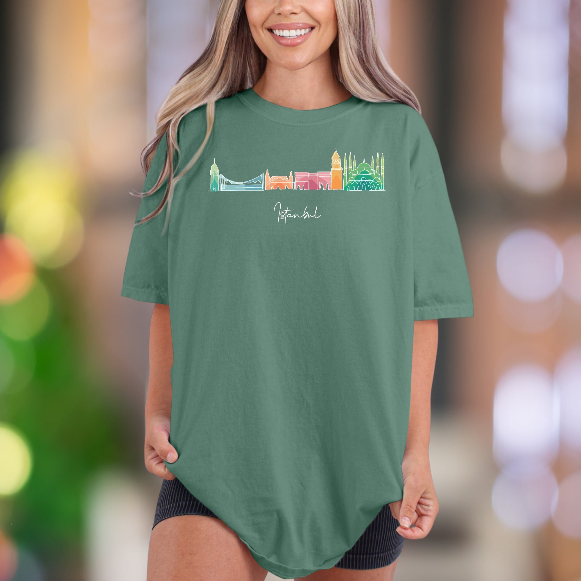 "Istanbul" | Comfort Colors Unisex Adult T-Shirt | Colorful Cityscape Sketch