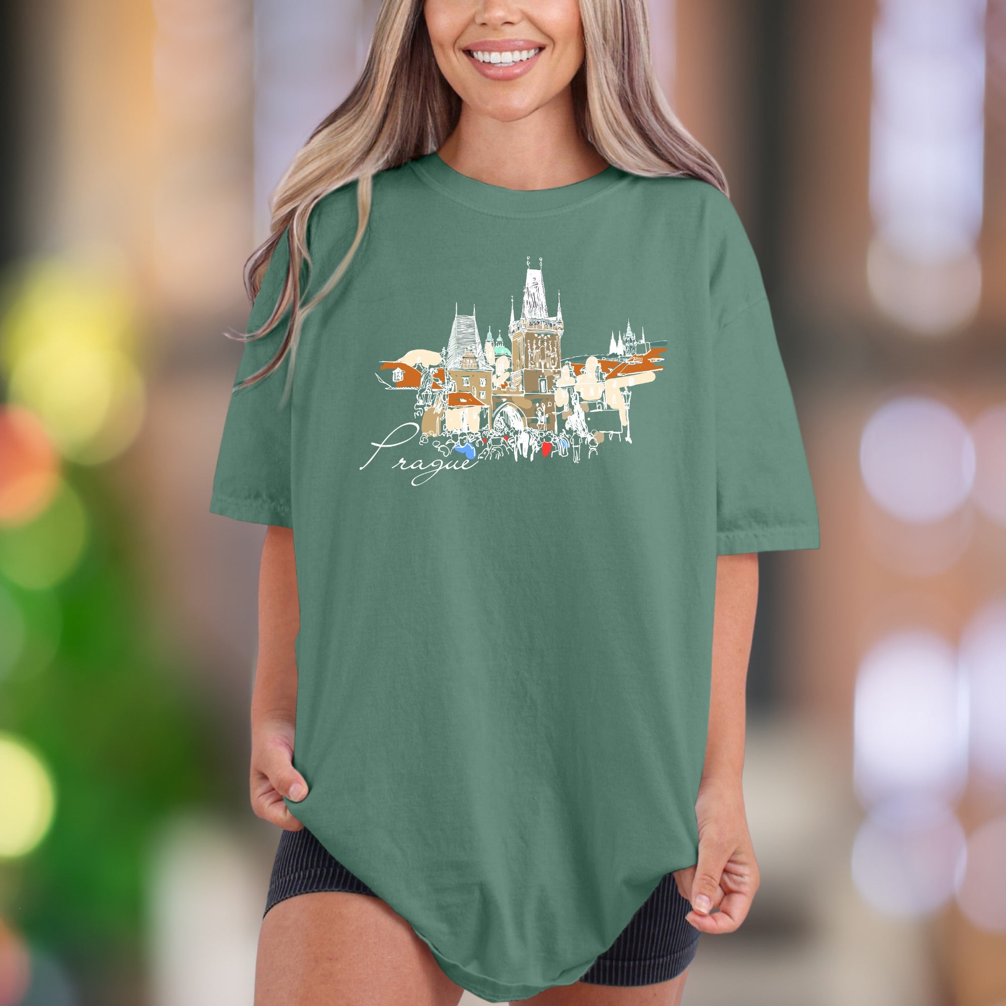 "Prague" | Comfort Colors Unisex Adult T-Shirt | Vintage Travel Cityscape