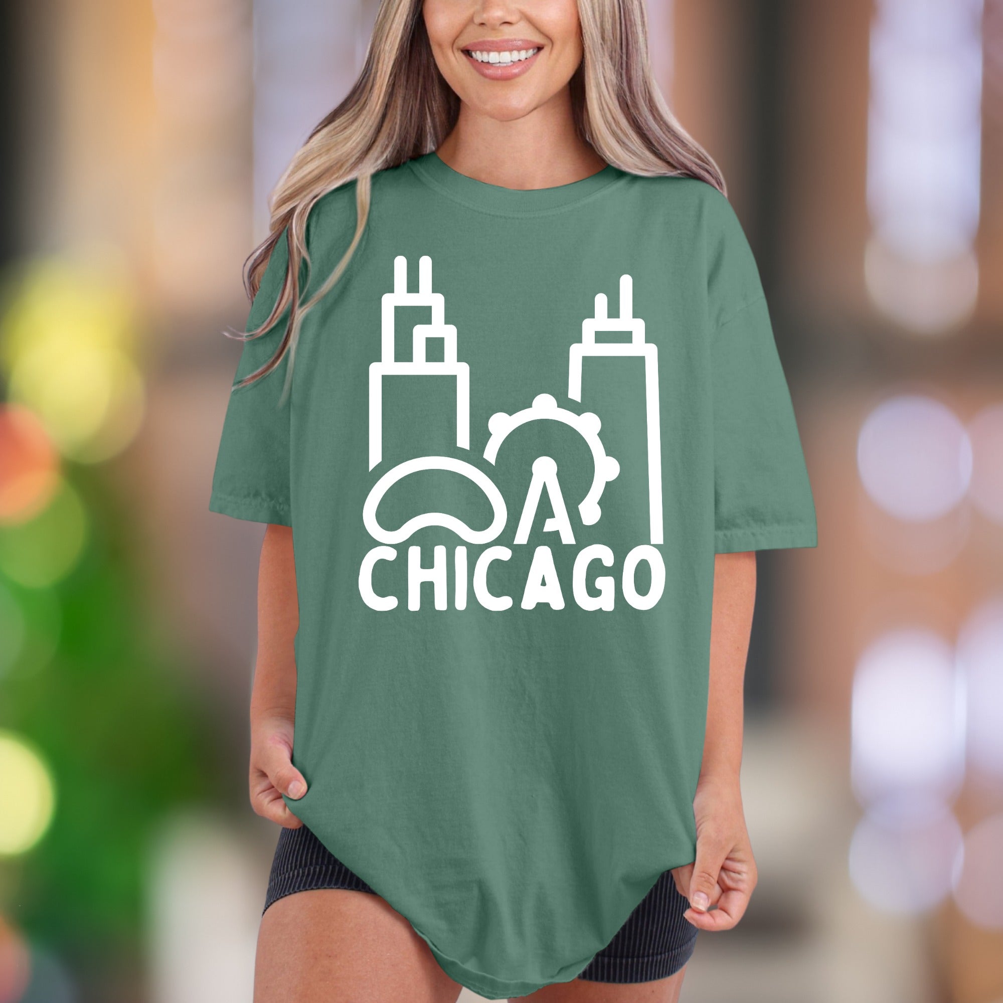 Chicago Cityscape Outline | Comfort Colors Unisex Adult T-Shirt | Minimalist Urban Style