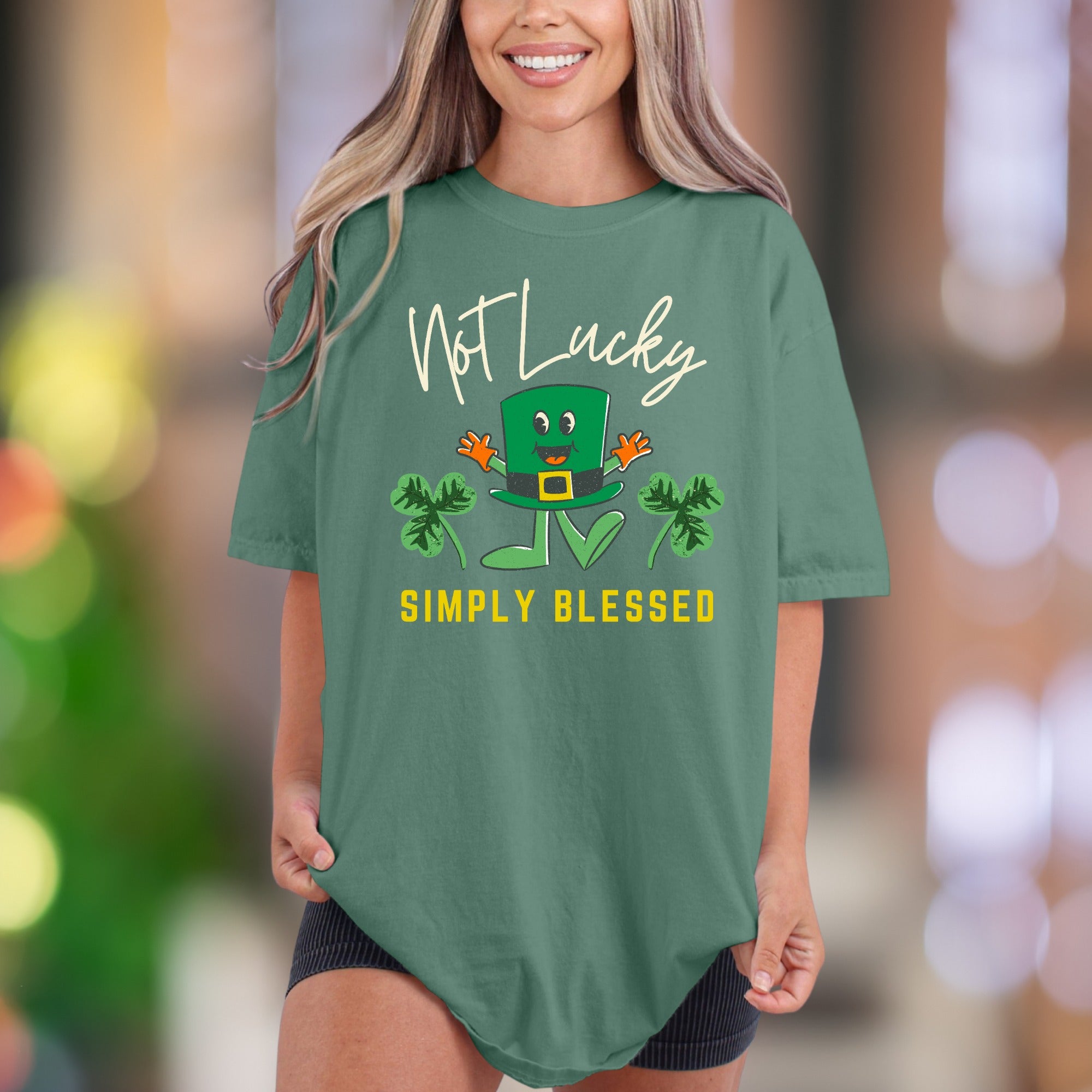 "Not Lucky Simply Blessed" | Comfort Colors Unisex Adult T-Shirt | Humorous Blessed Style