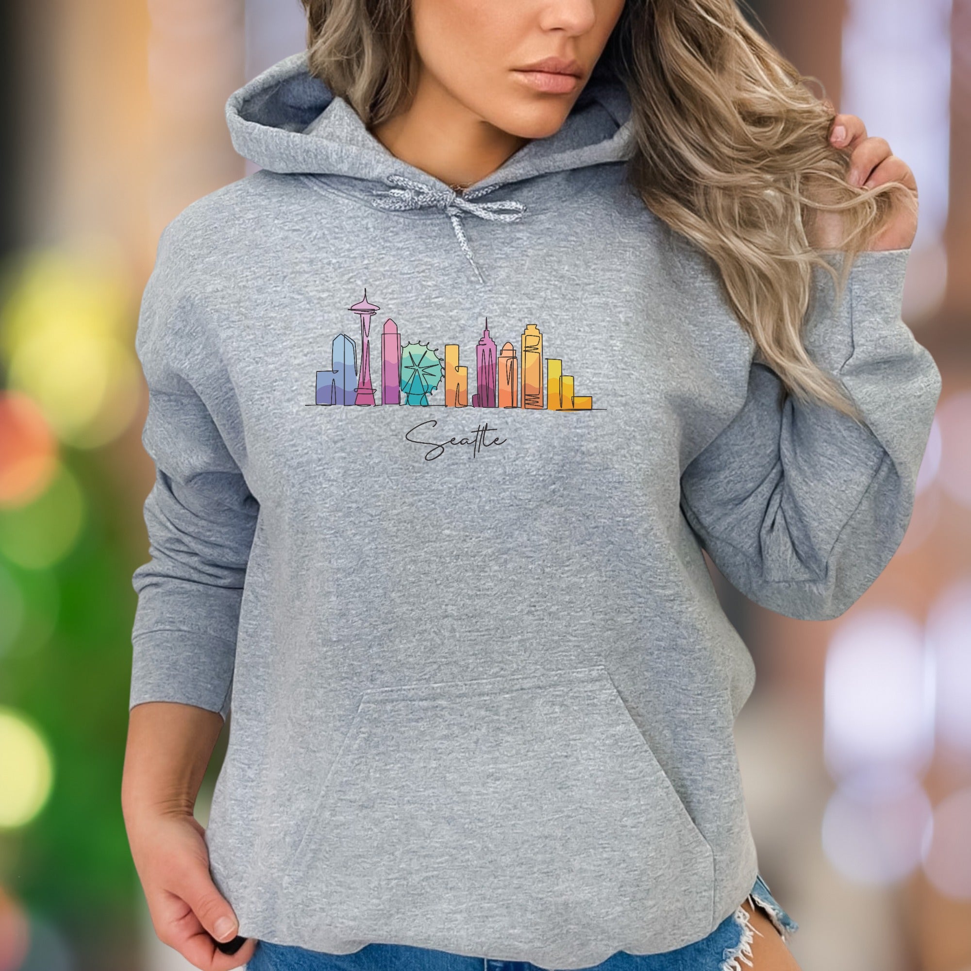 "Seattle" | Watercolor Skyline Streetwear Unisex Adult Hoodie | City Lover Apparel
