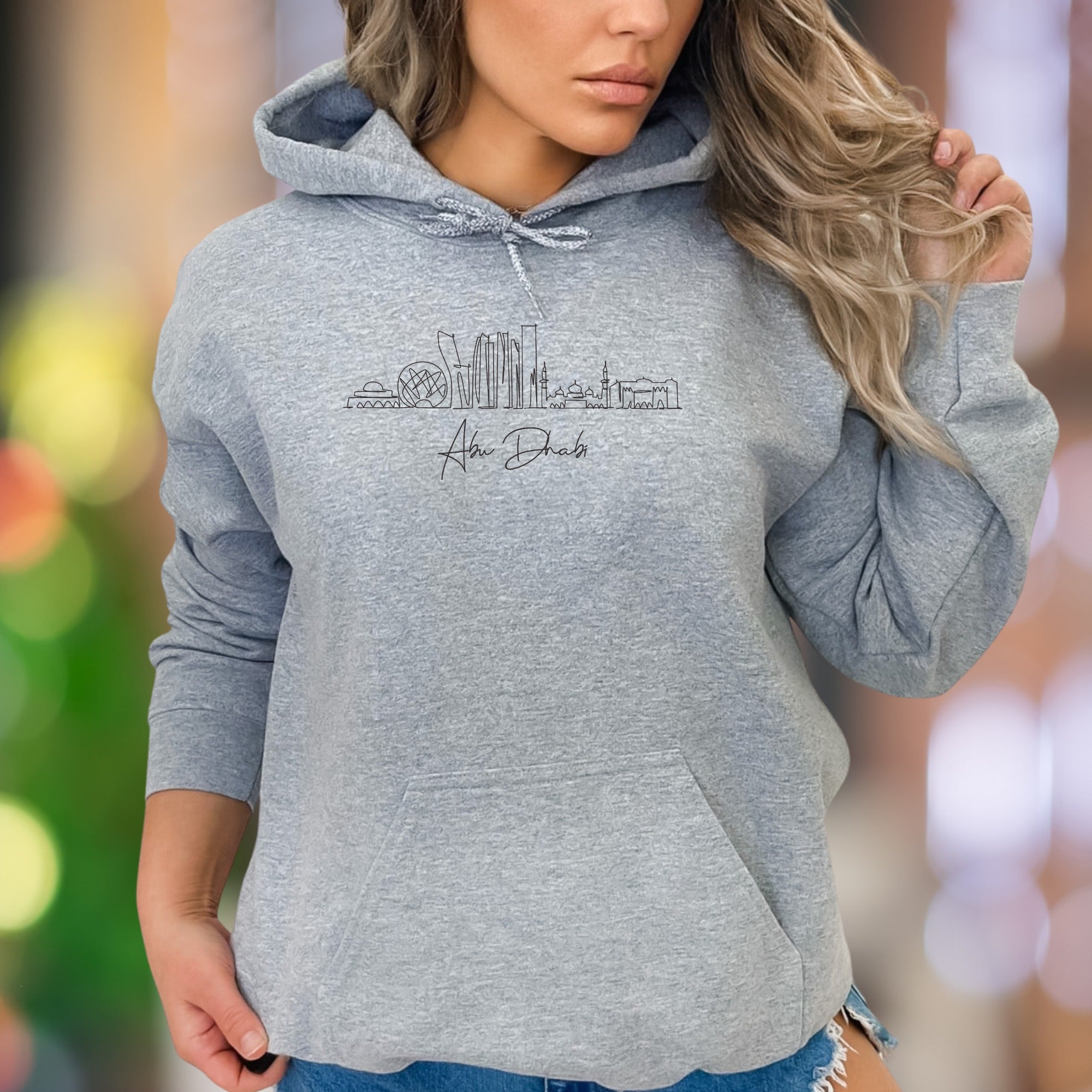 "Abu Dhabi" | Minimal Skyline Unisex Adult Hoodie | Travel Lifestyle Apparel