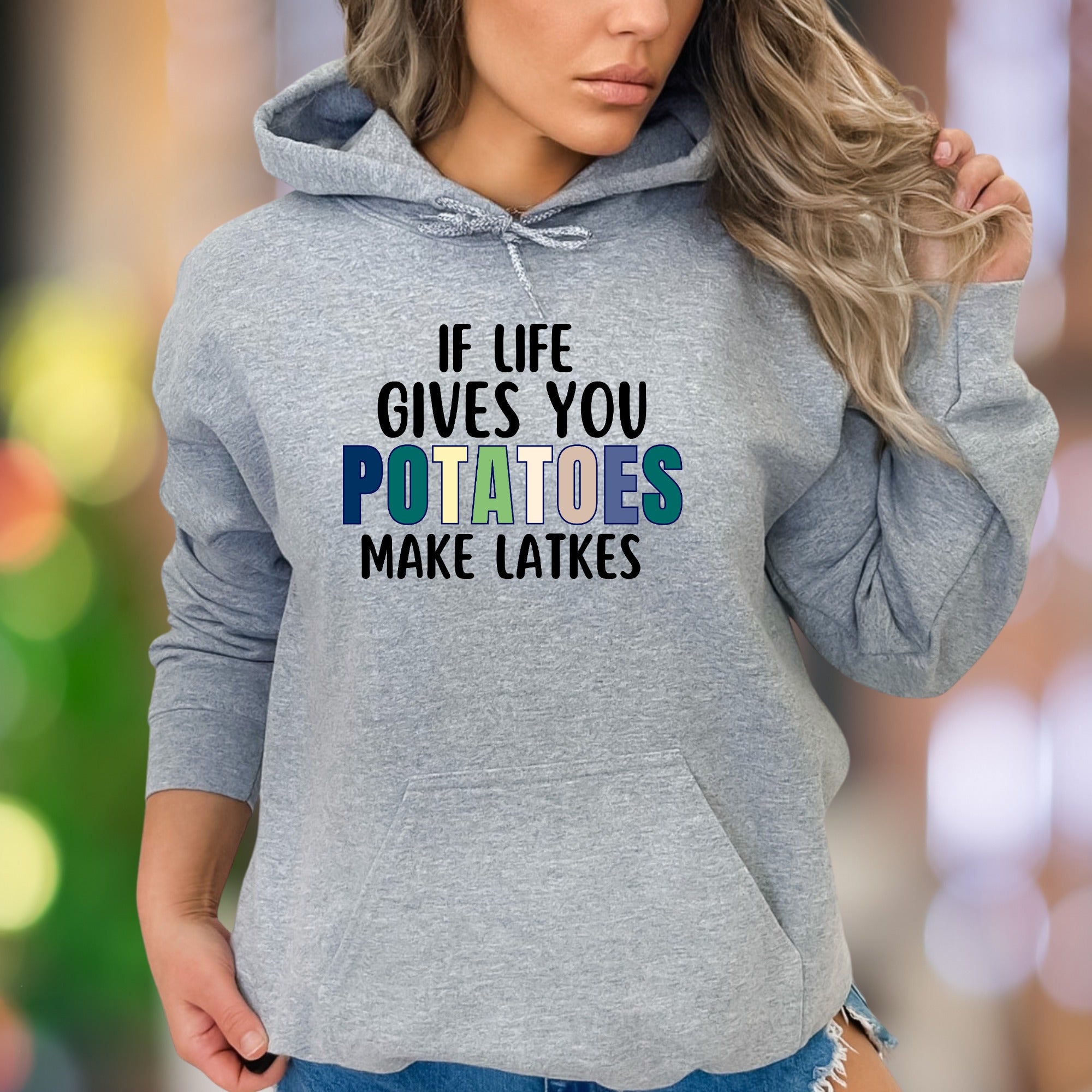 "If Life Gives You Potatoes Make Latkes" | Funny Typography Unisex Adult Hoodie | Humorous Lifestyle