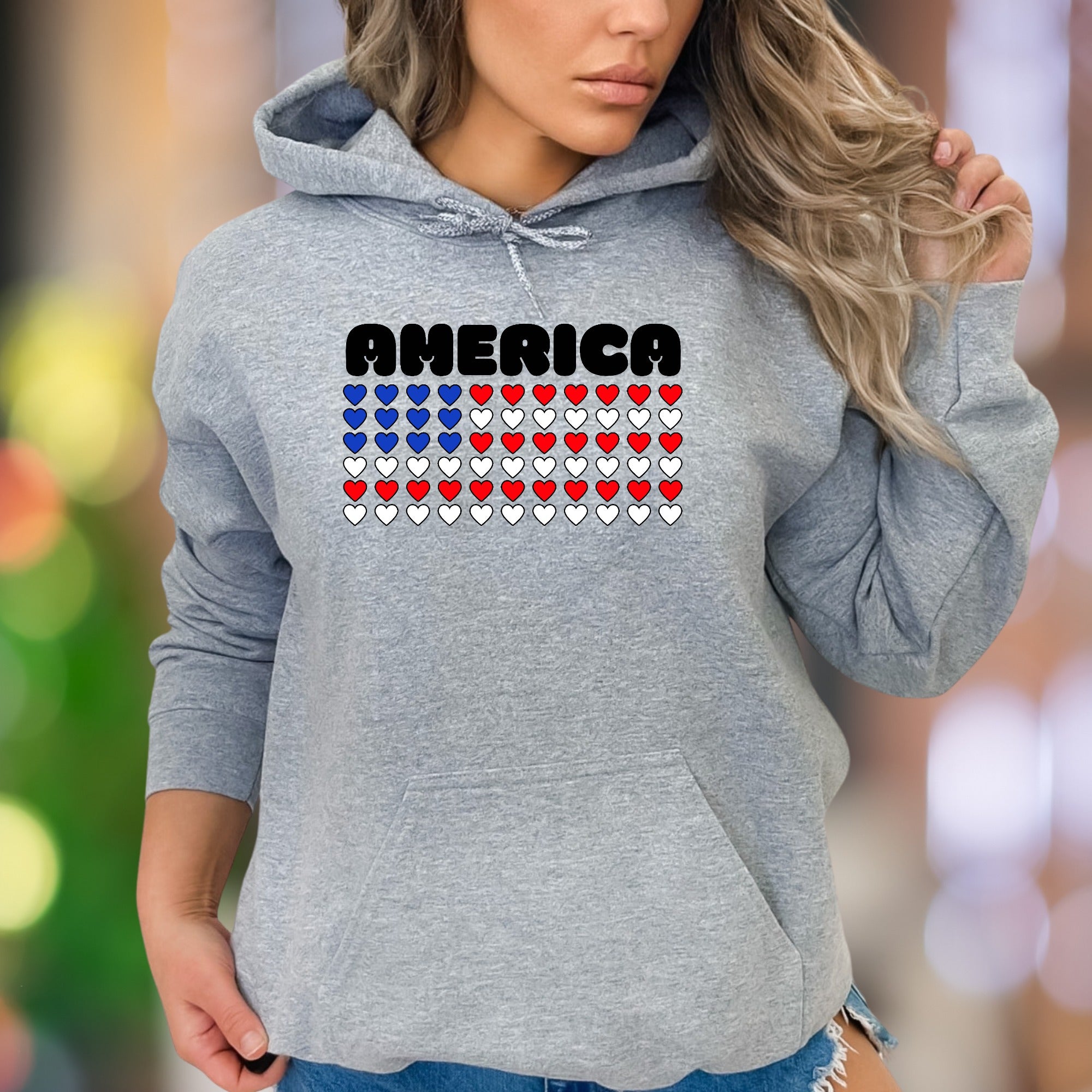 "AMERICA" | Patriotic Heart Flag Unisex Adult Hoodie | National Pride Apparel