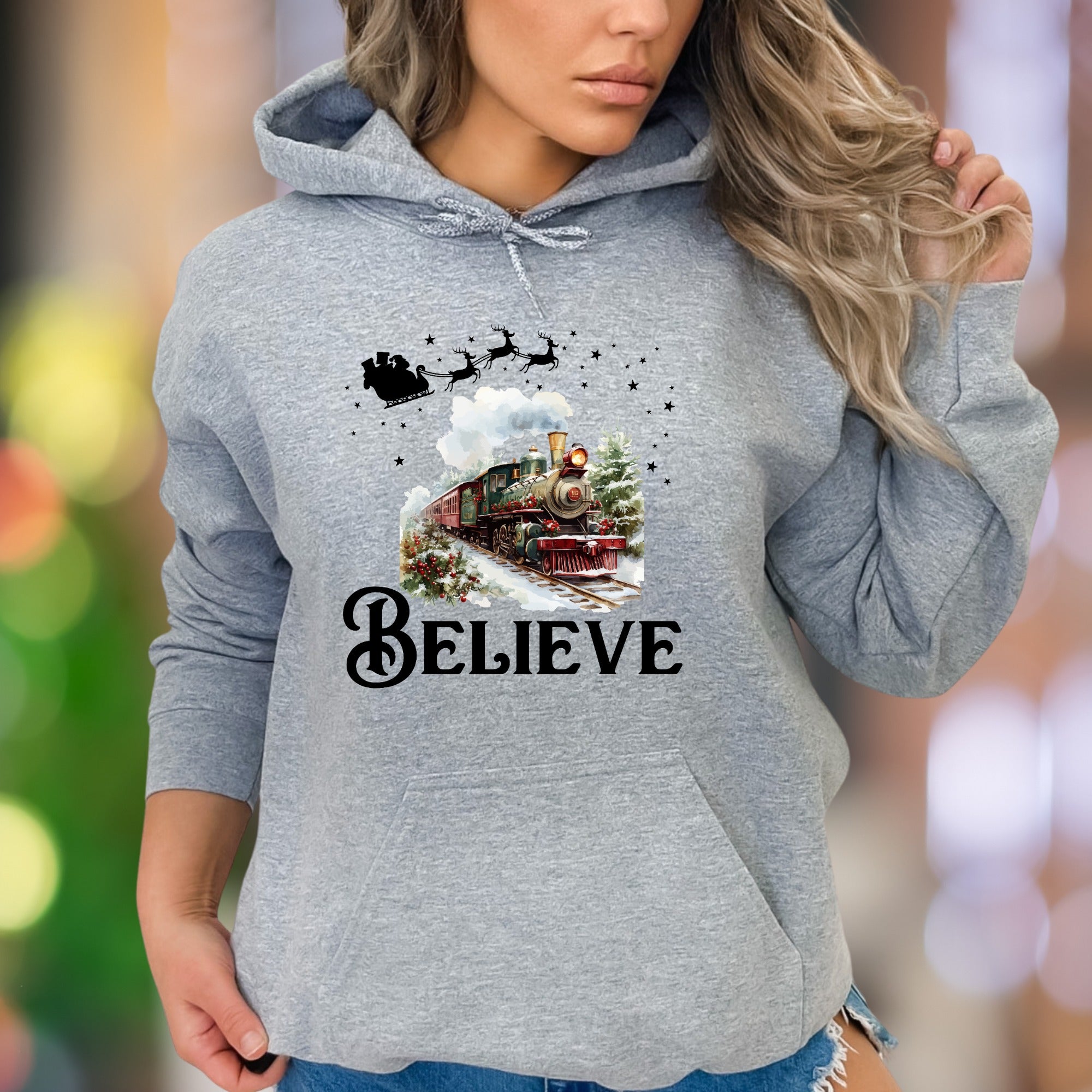 "BELIEVE" | Festive Winter Train Unisex Adult Hoodie | Holiday Magic Lifestyle
