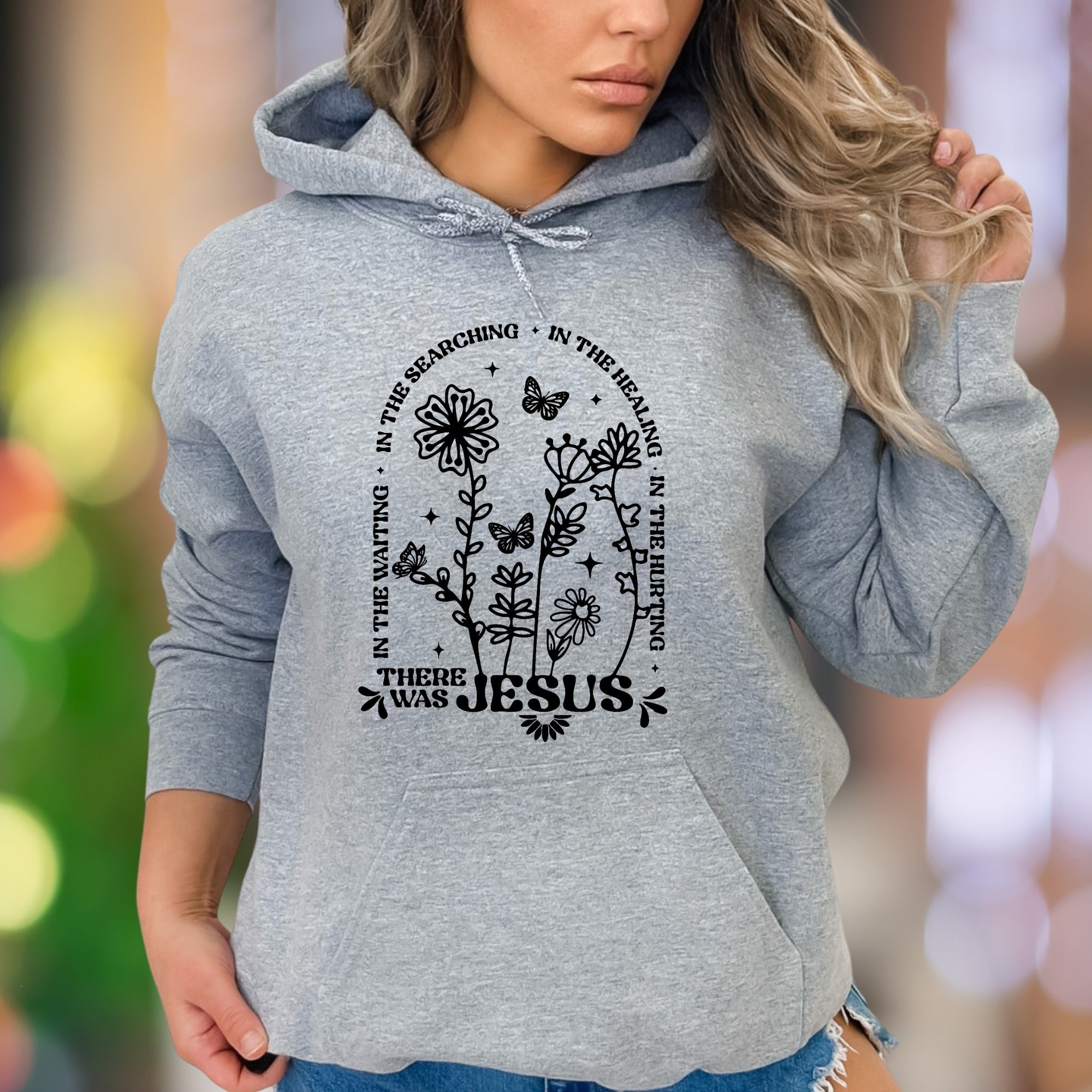 "In The Searching, In The Waiting, In The Healing, In The Hurting There Was Jesus" | Floral Graphic Unisex Adult Hoodie | Spiritual Comfort