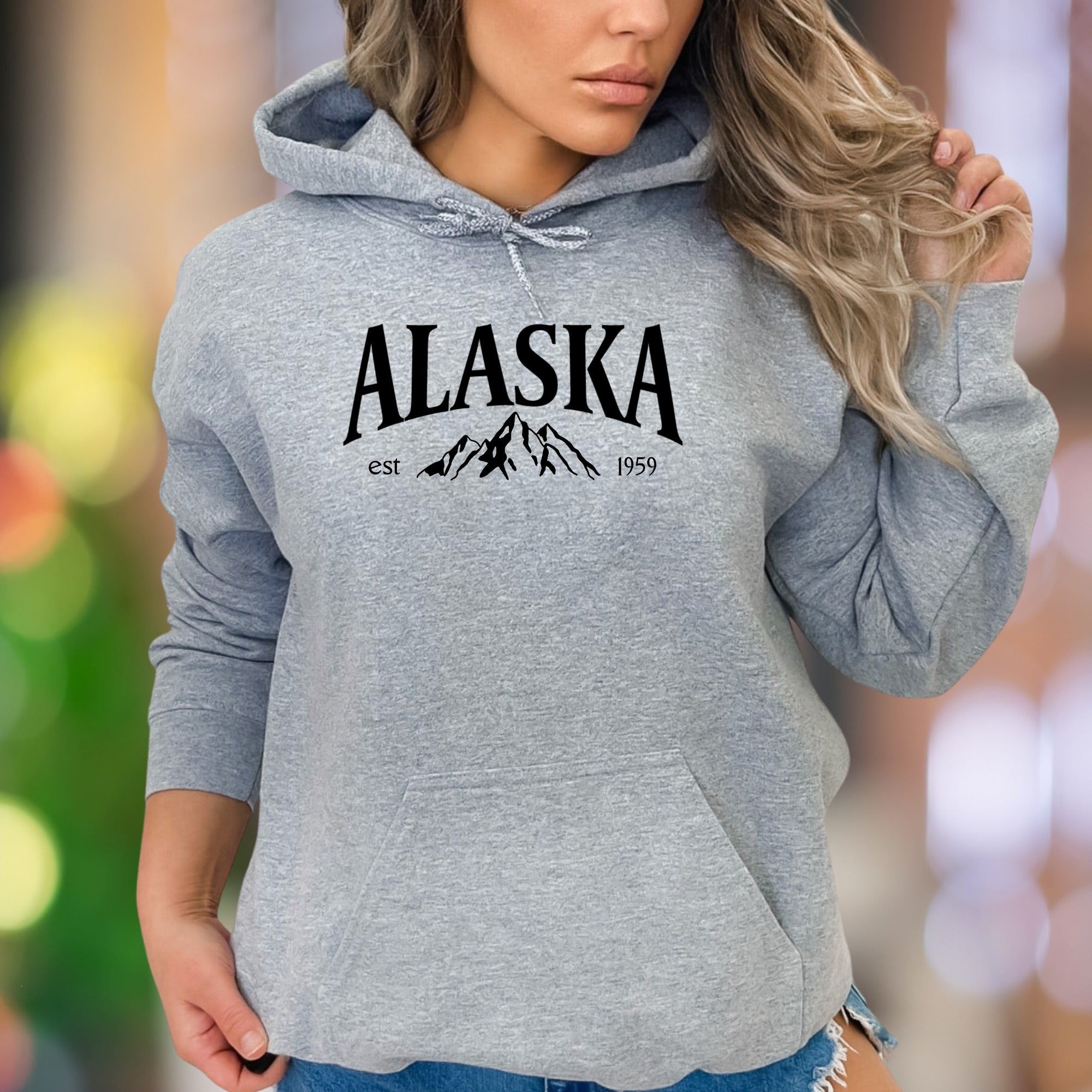 "ALASKA est 1959" | Retro Mountain Graphic Unisex Adult Hoodie | Nature Lifestyle