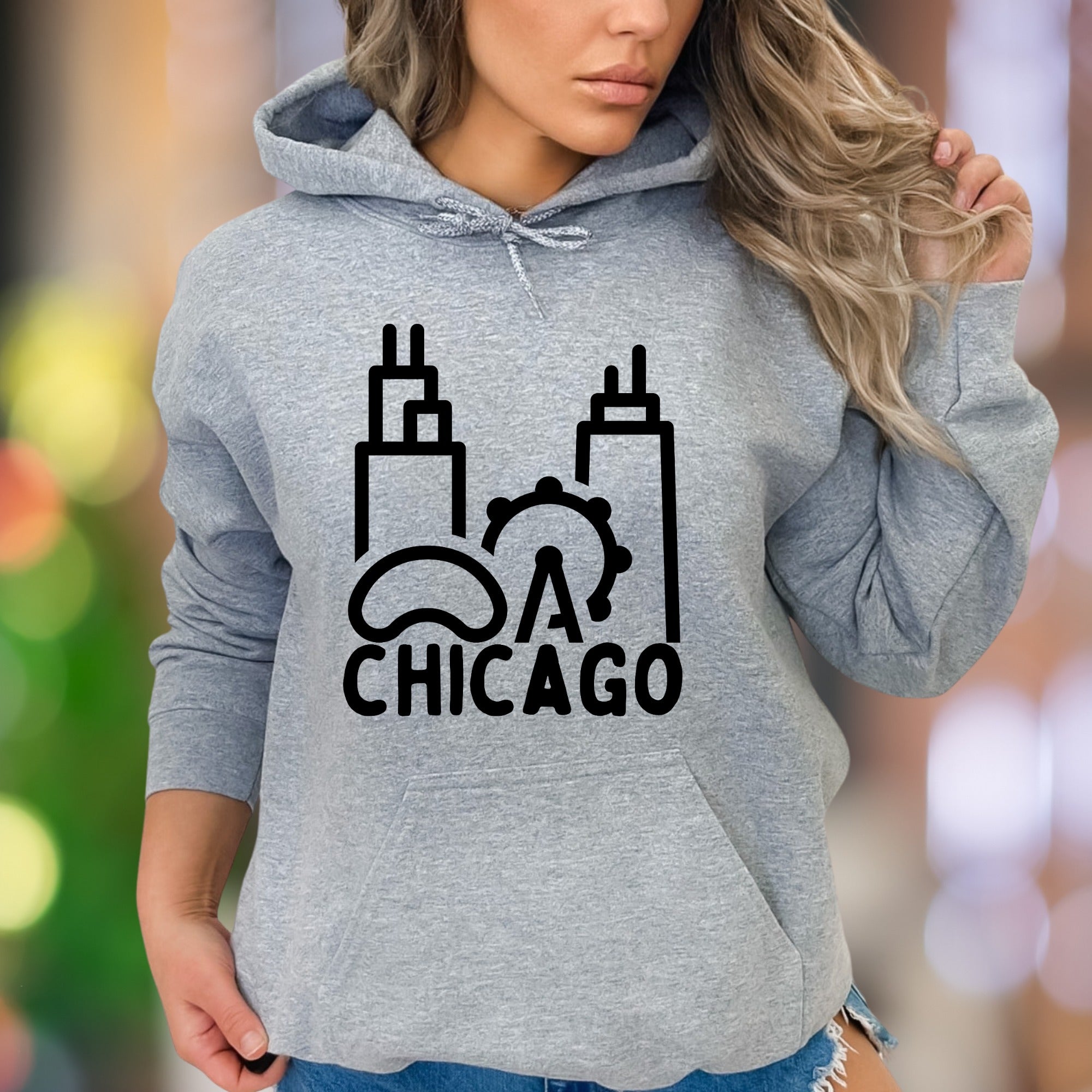 "Chicago Skyline" | Minimal Cityscape Unisex Adult Hoodie | Urban Lifestyle