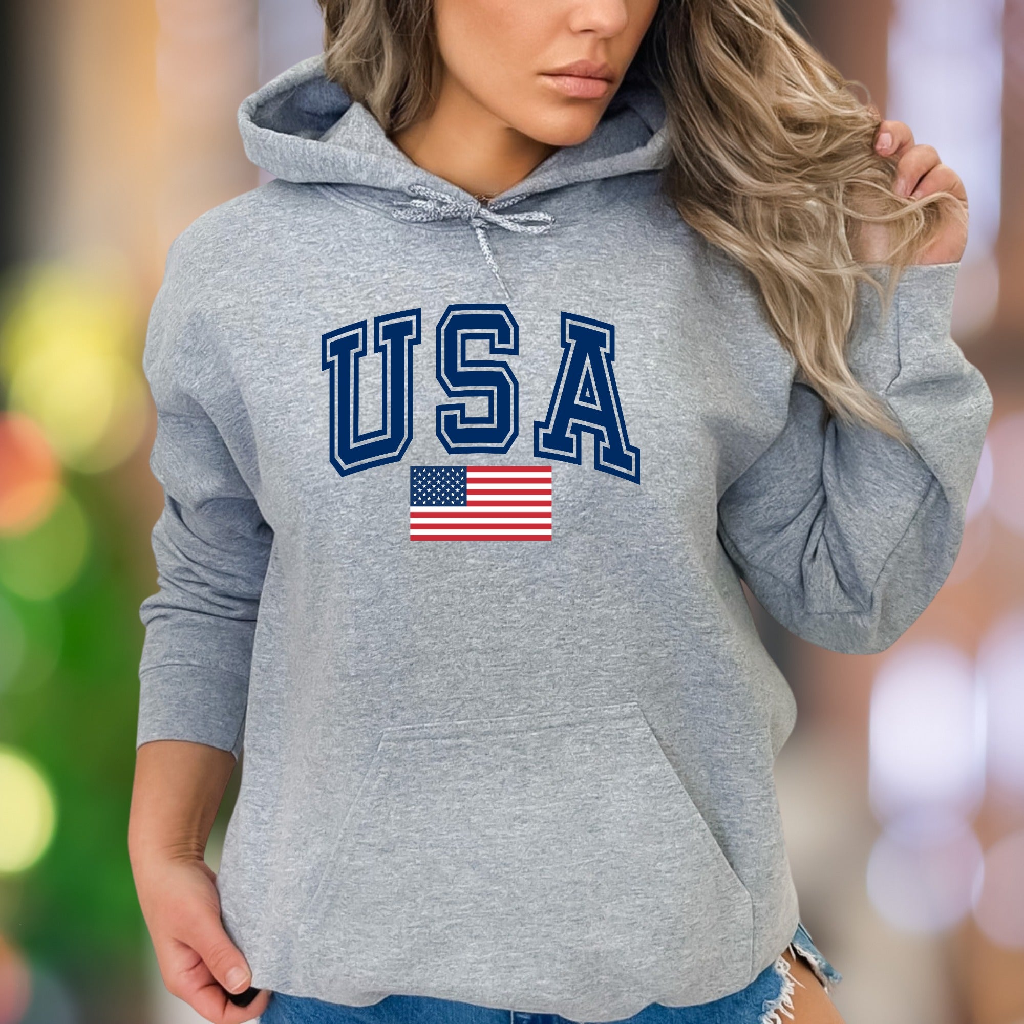 "USA" | Bold Collegiate Unisex Adult Hoodie | Patriotic Lifestyle Wear